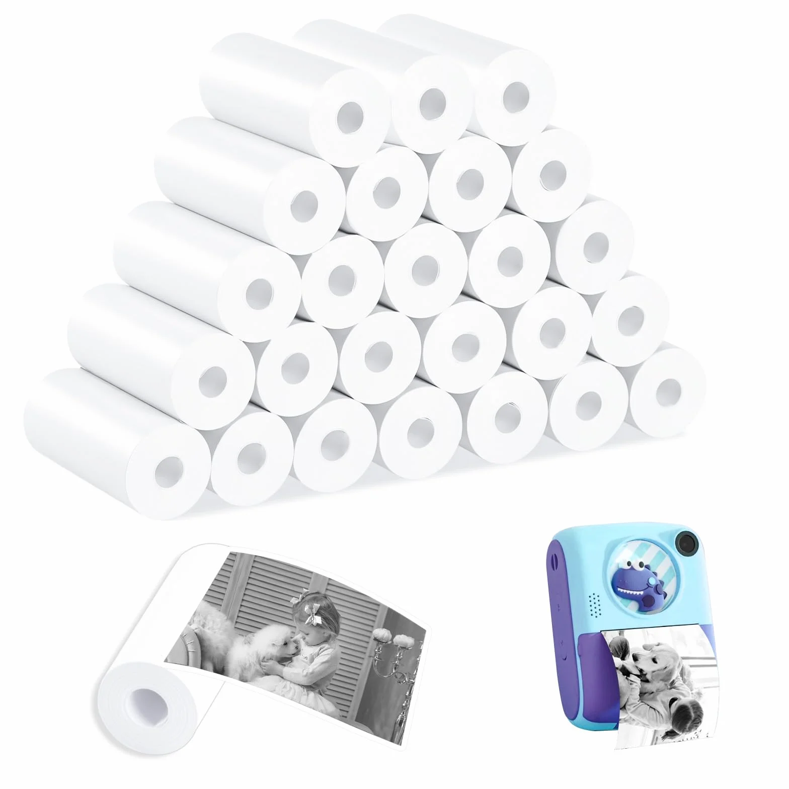 Papier thermique 57x25mm 25 Rouleaux pour Appareil Photo Enfant Imprimante Thermique