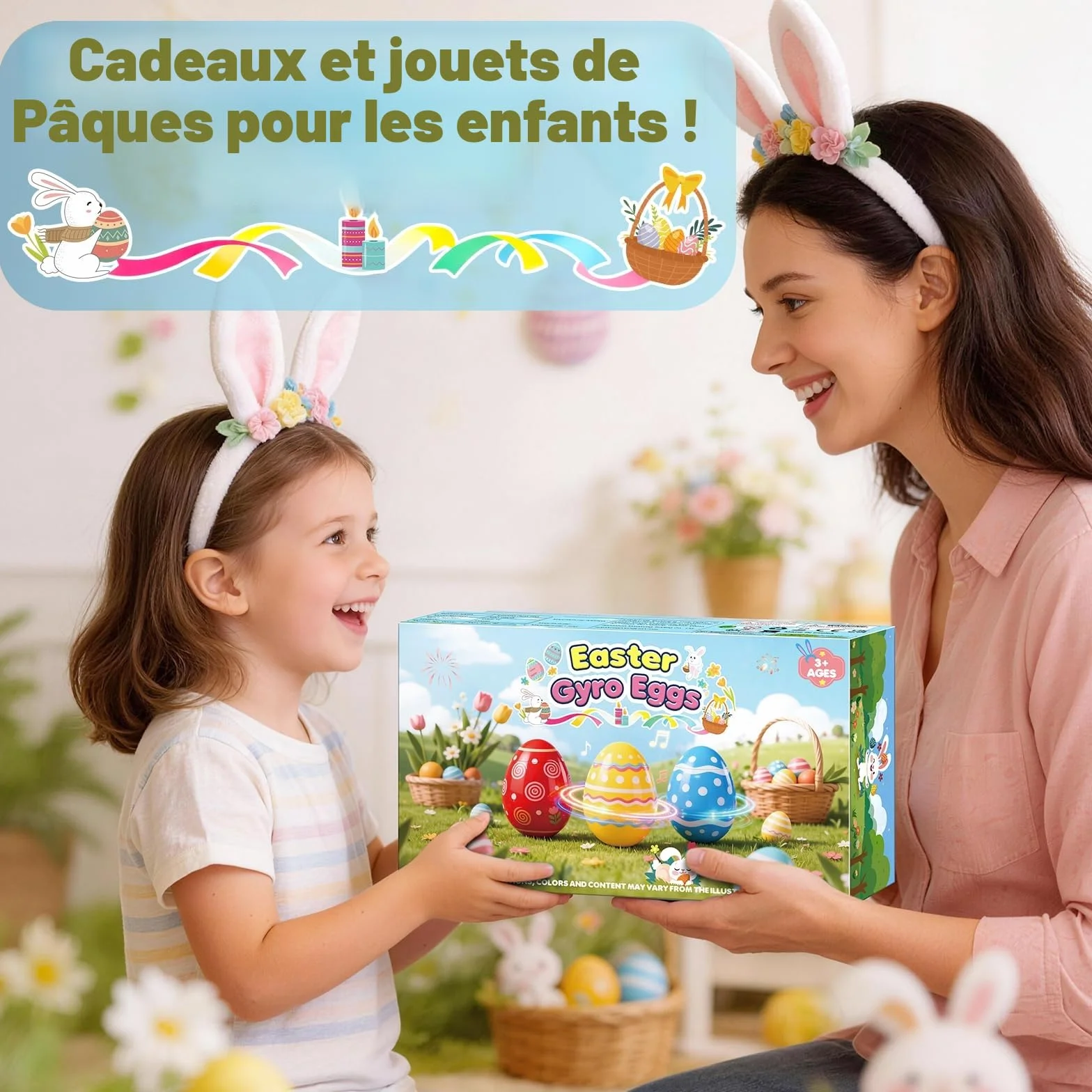 Toupies à Œufs de Pâques Jouets avec Lumières et Musique, 5 Oeufs Spinning, Cadeau Pâques Enfant 3-10 Ans