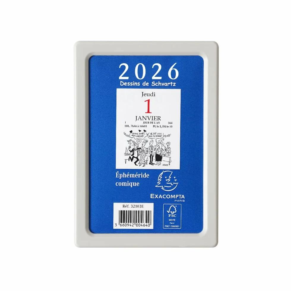 Exacompta Bloc éphéméride comique 6,5x9,7cm Bleu 2026