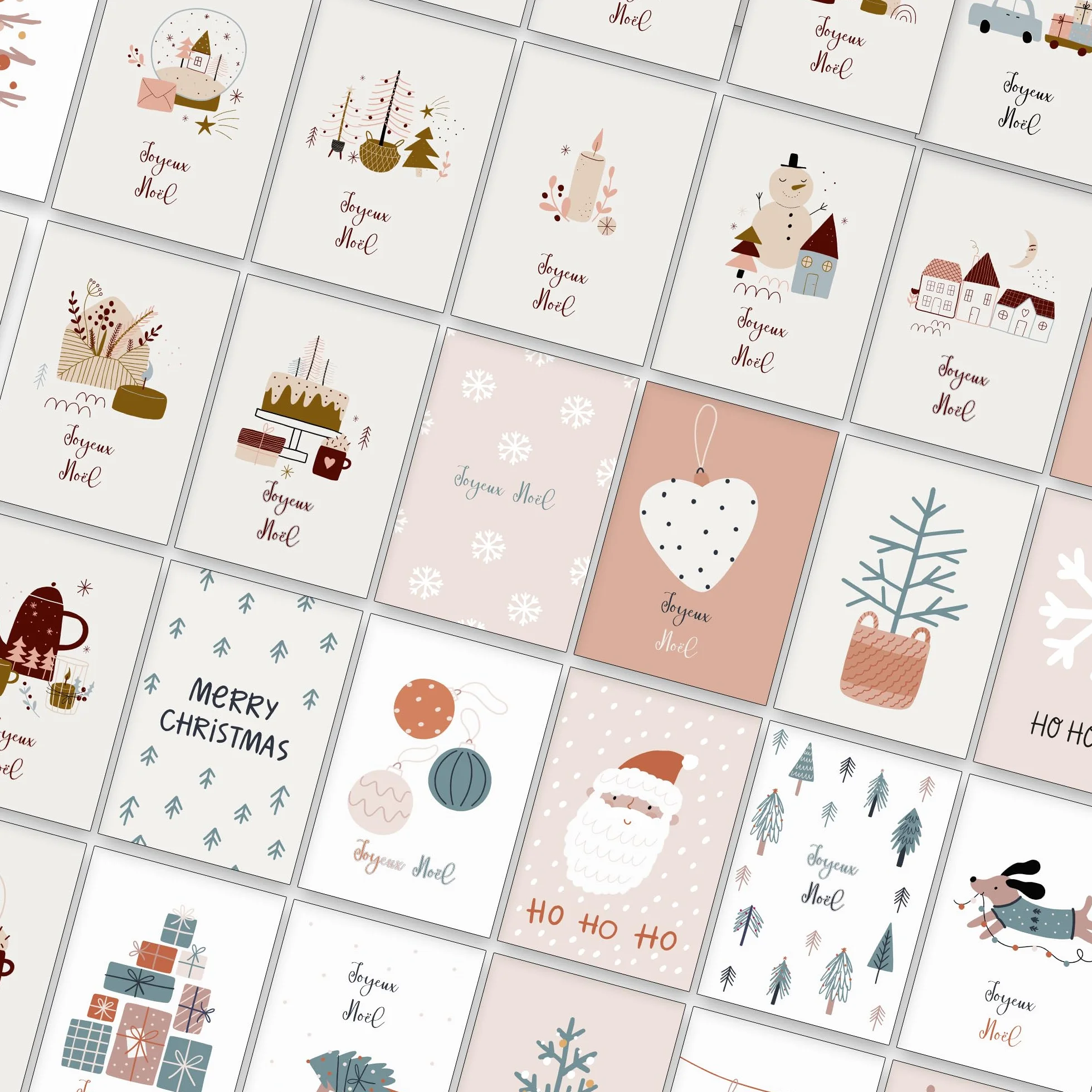Cartes de Noël avec enveloppe Set de 30 pièces - En français - A6 cartes pliables