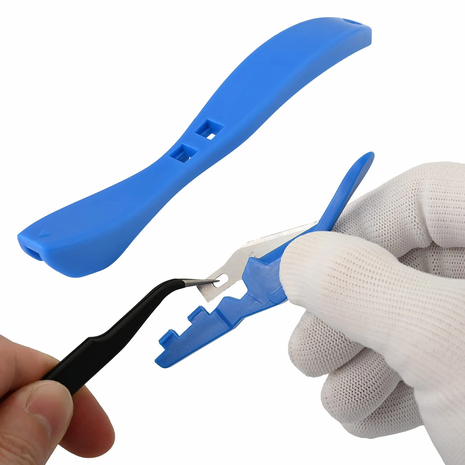 EHDIS Cutter à Papier, Safety Cutter avec 5 Lames, Ouvre-lettre en Plastique Bleu