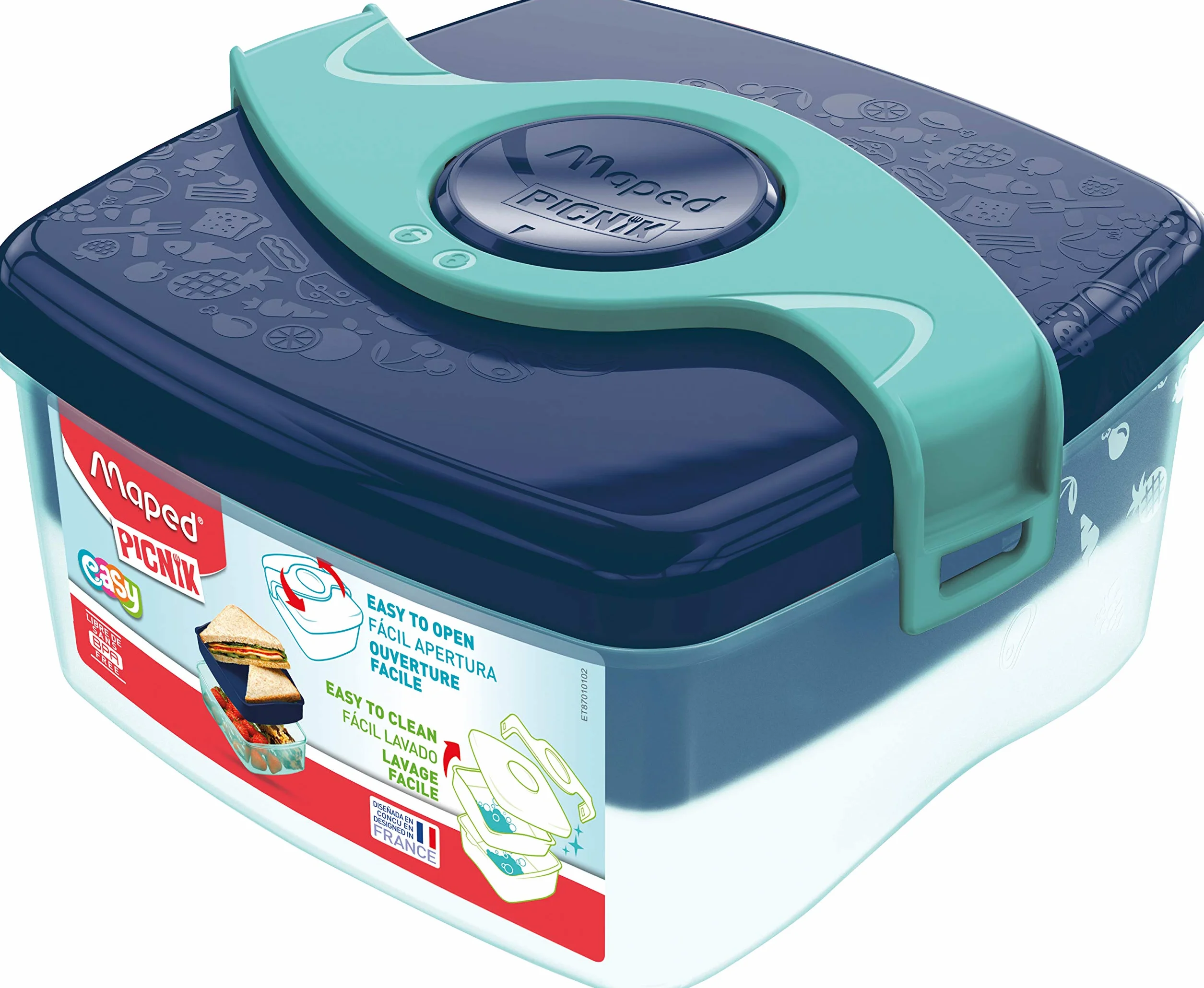 Maped Picnik Origins Boîte à Déjeuner Enfants 2 Compartiments Amovible Plastique Sans BPA 1,4L Bleu Vert