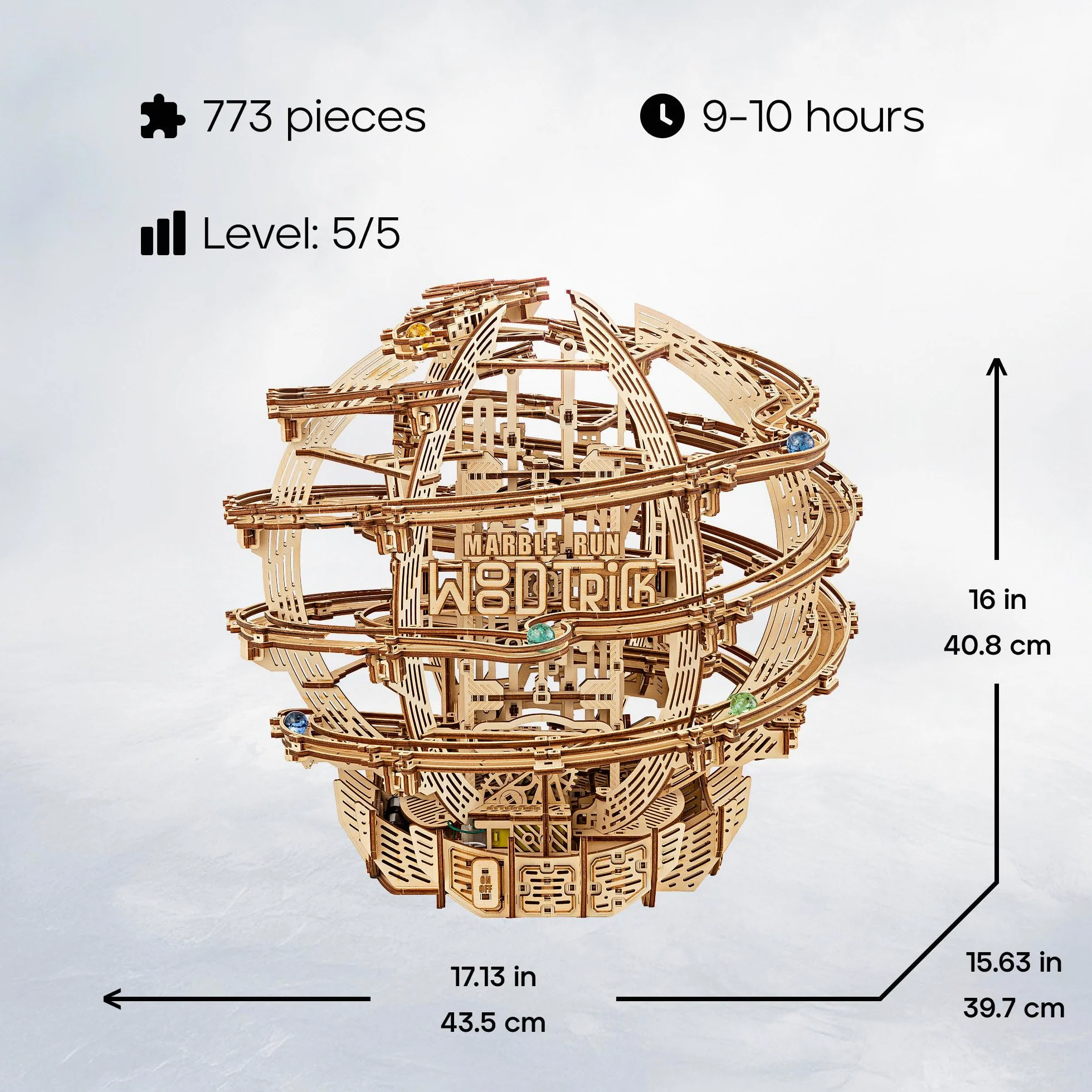 Wood Trick Gravity Marble Puzzle 3D en Bois pour Adultes à Construire | [773 Pièces] Labyrinthe à Billes Motorisé Électrique - Kit de Maquette Mécanique en Bois DIY à Construire pour Adultes