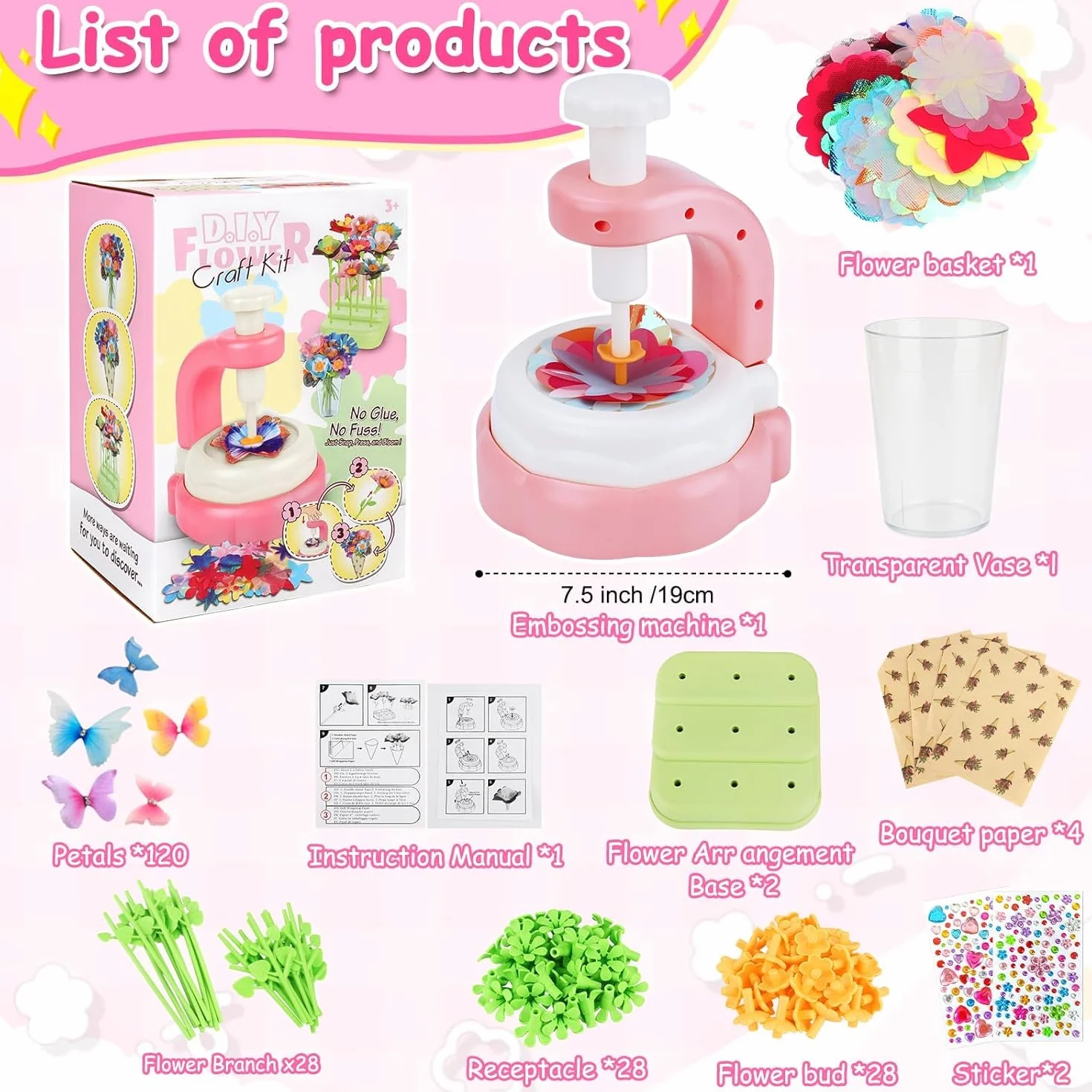 TOSUTO Kit Fabrication de Fleurs Tissu, Création Bouquet Fleurs, Jeux Educatif Enfant 3+ Ans - Rose