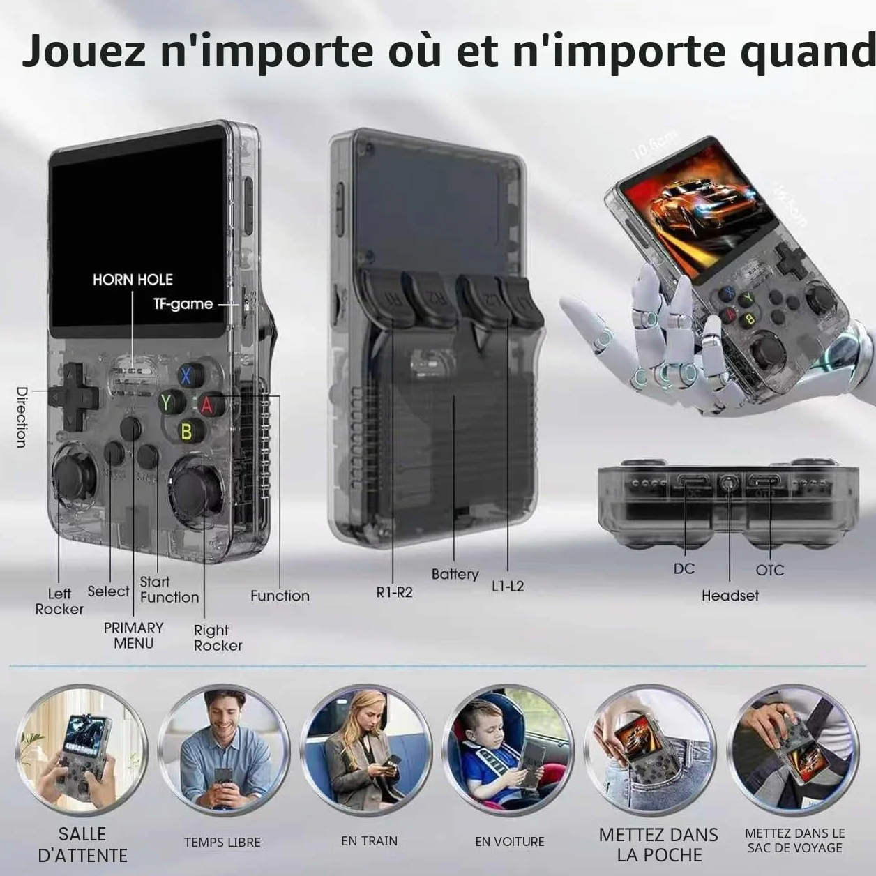 Console de Jeux Rétro R36S, 3,5 Pouces Écran IPS, 128 Go Mémoire, 40000 Jeux, Violet