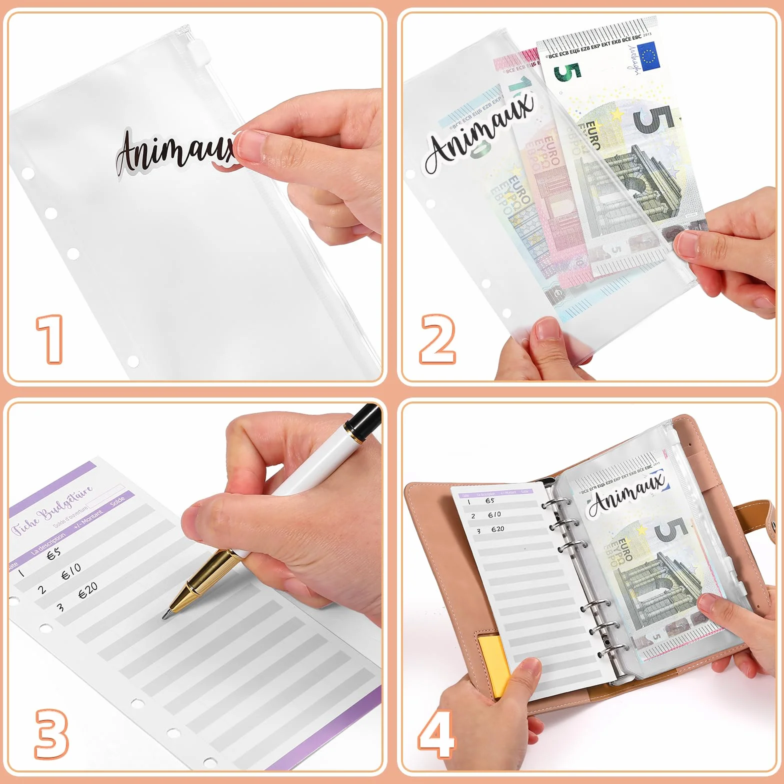 Kesote Enveloppe Budget Français Classeur Budget Planner Carnet Argent 14 Budgets 24 Feuilles 3 Autocollants 54 Étiquettes 1 Stylo A6 Rose