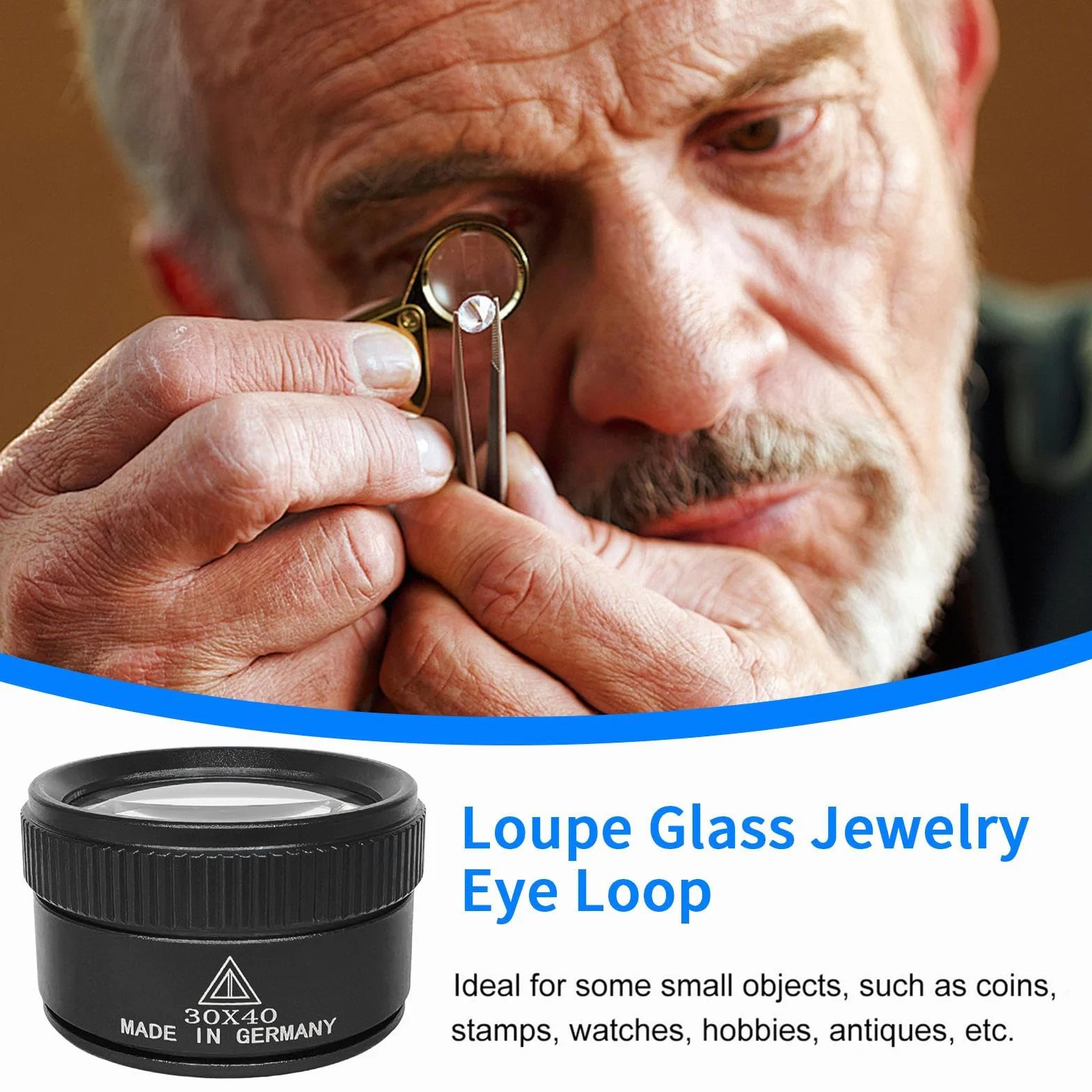 Loupe de Poche 30x Haute Précision pour Travail de Bijoux, Objectif Professionnel Léger