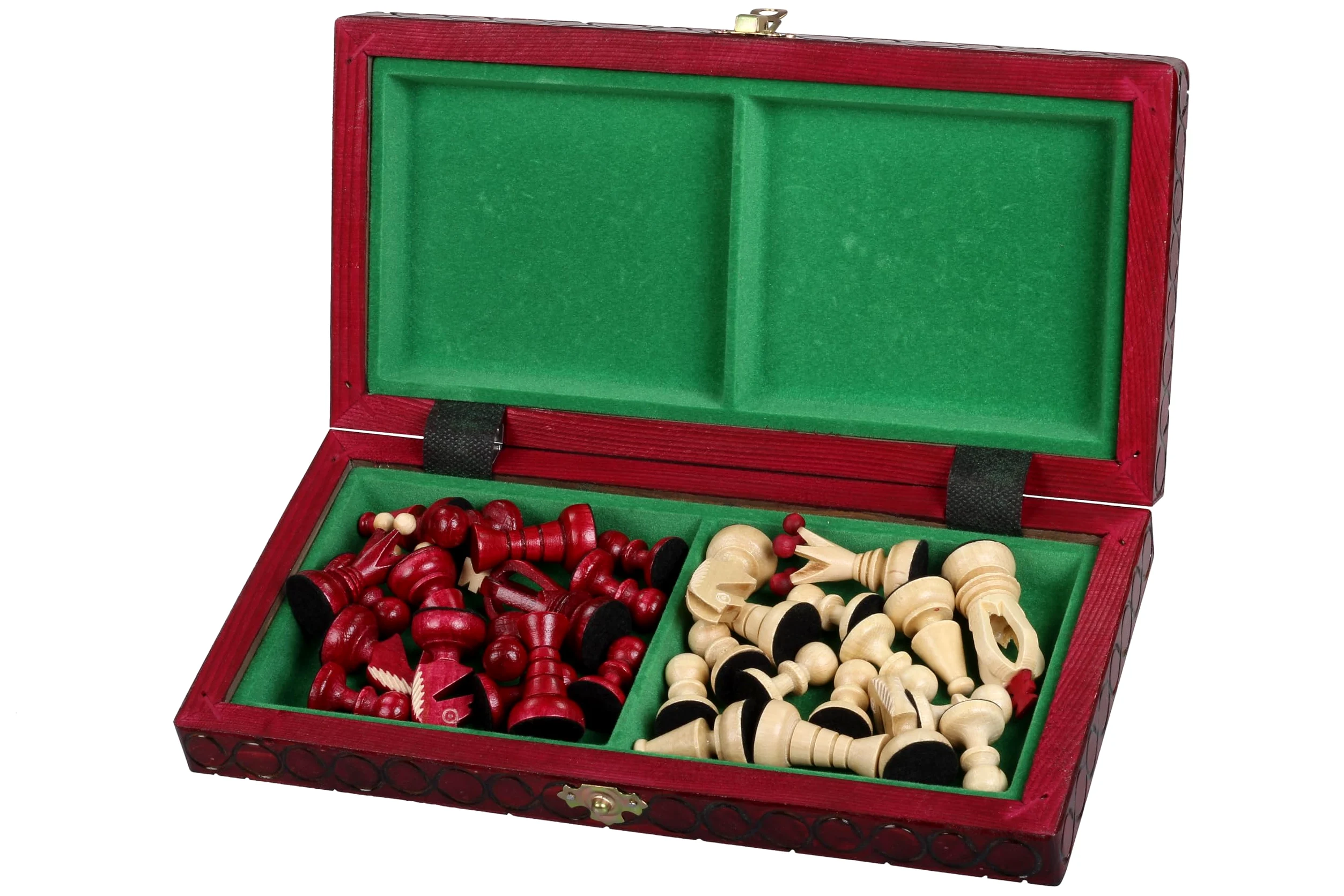 Sunrise Chess & Games Échecs royaux compacts en bois, 30 cm, rouge cerise | Planche pliante de 30 cm, format compact, compartiment intérieur pour figurines, version cerise, poids 0,6 kg