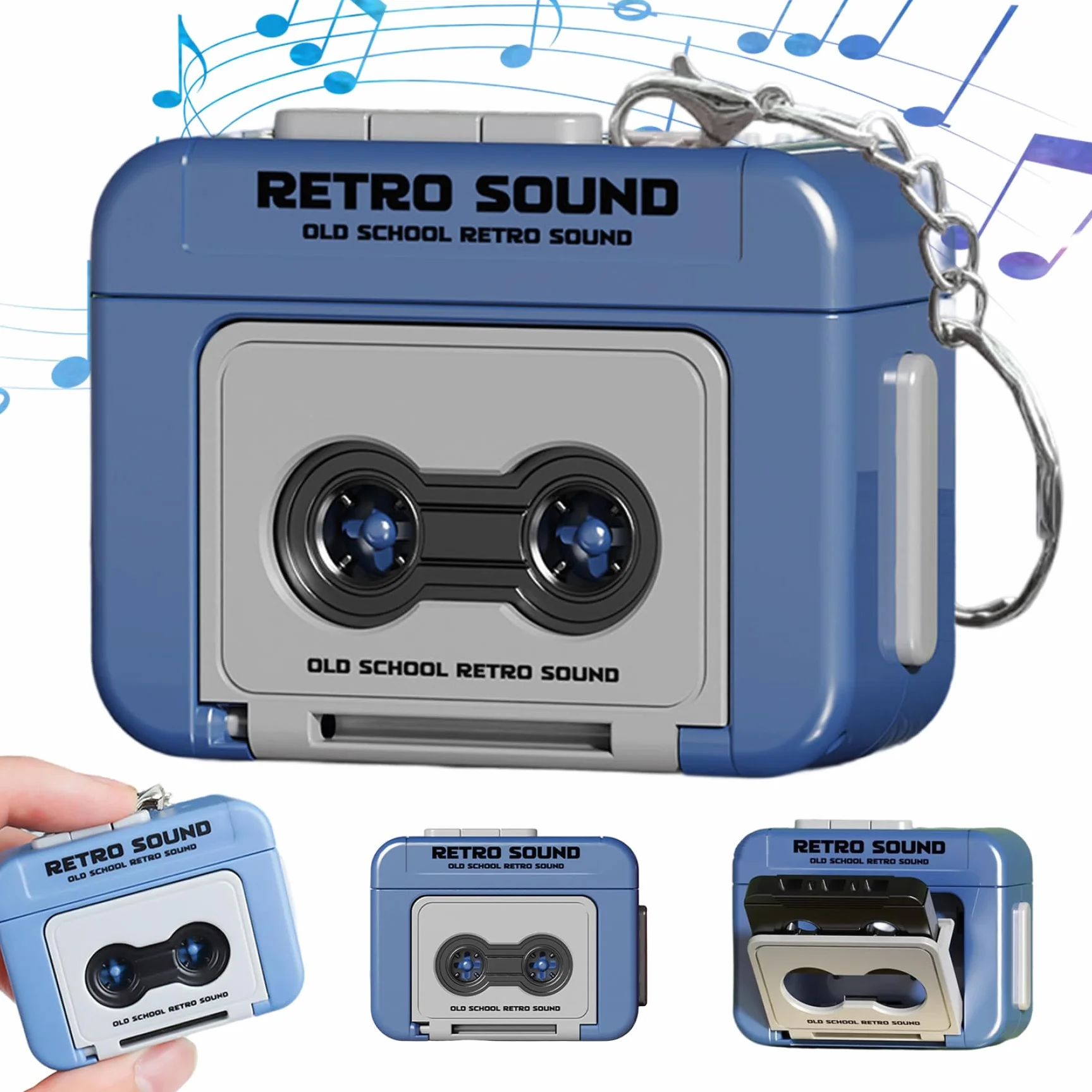 Porte-clés Mini magnétophone rétro en Plastique enregistrable avec Musique, Lecteur de microcassettes