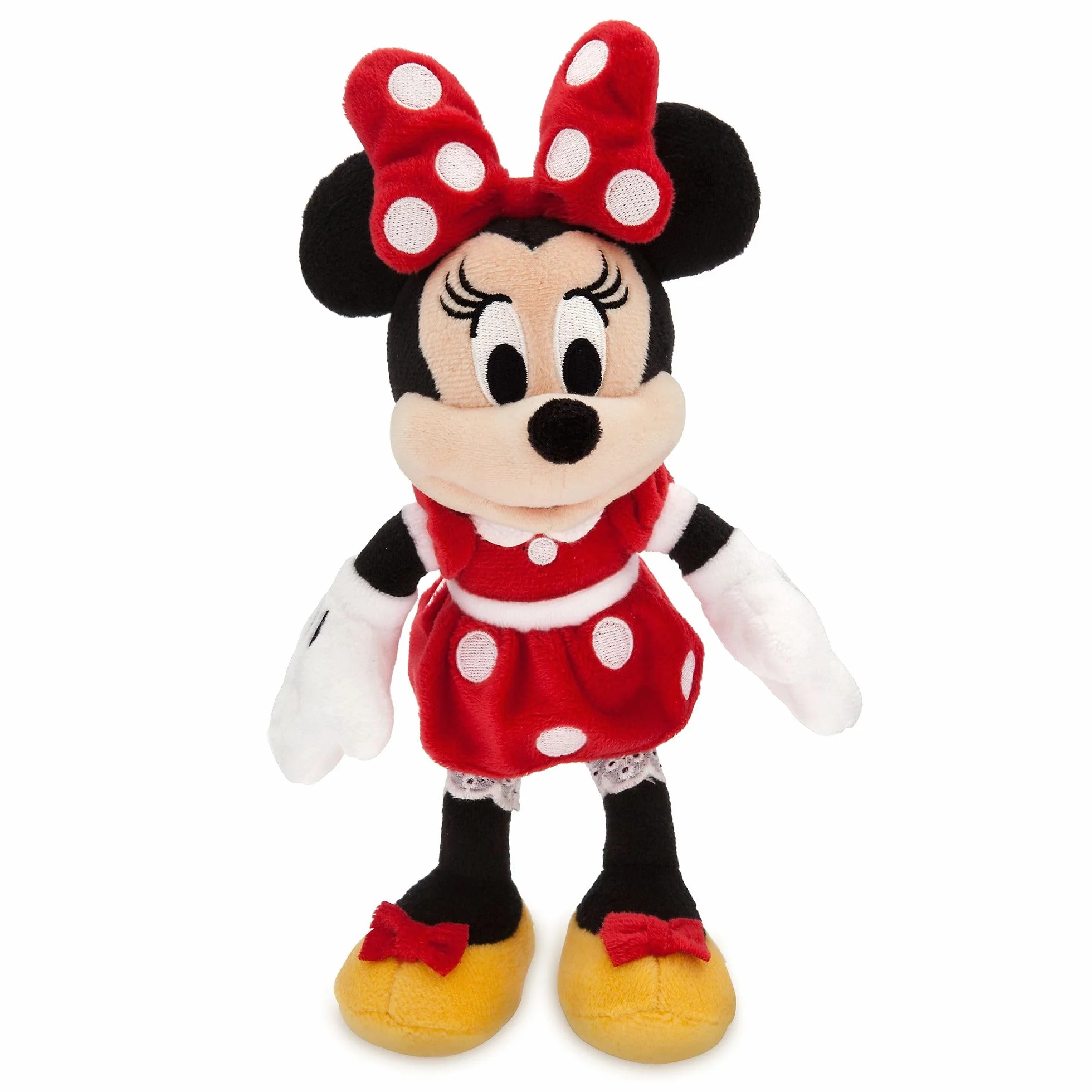 Disney Store Oficjalna Peluche Miniaturowa Minnie w Klasycznej Czerwonej Sukience w Grochy, 23 cm