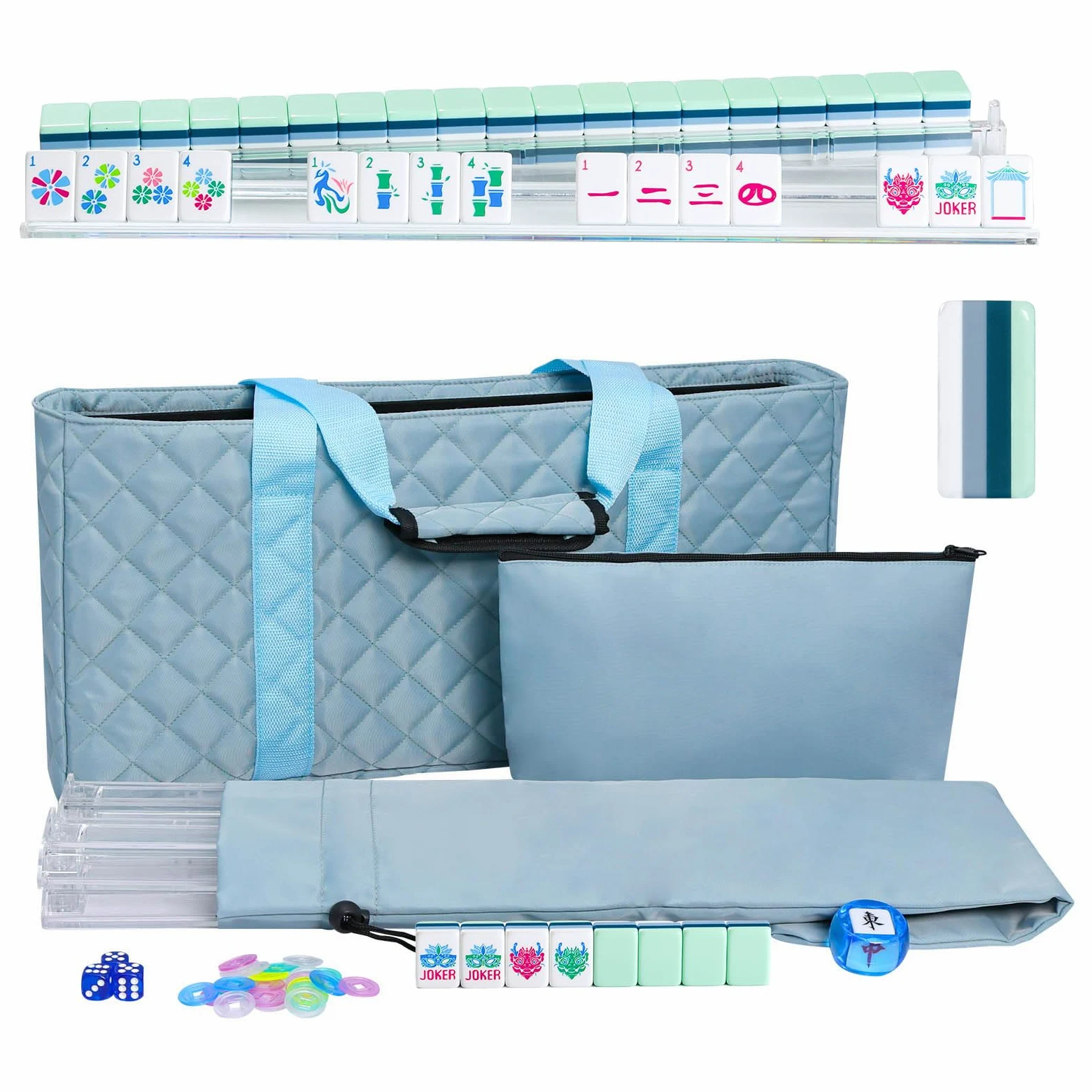 Jongyance Ensemble de carreaux de mahjong américains à 4 couches avec 160 carreaux en acrylique gravés, 4 étagères, ensemble de carreaux de mahjong pour débutants