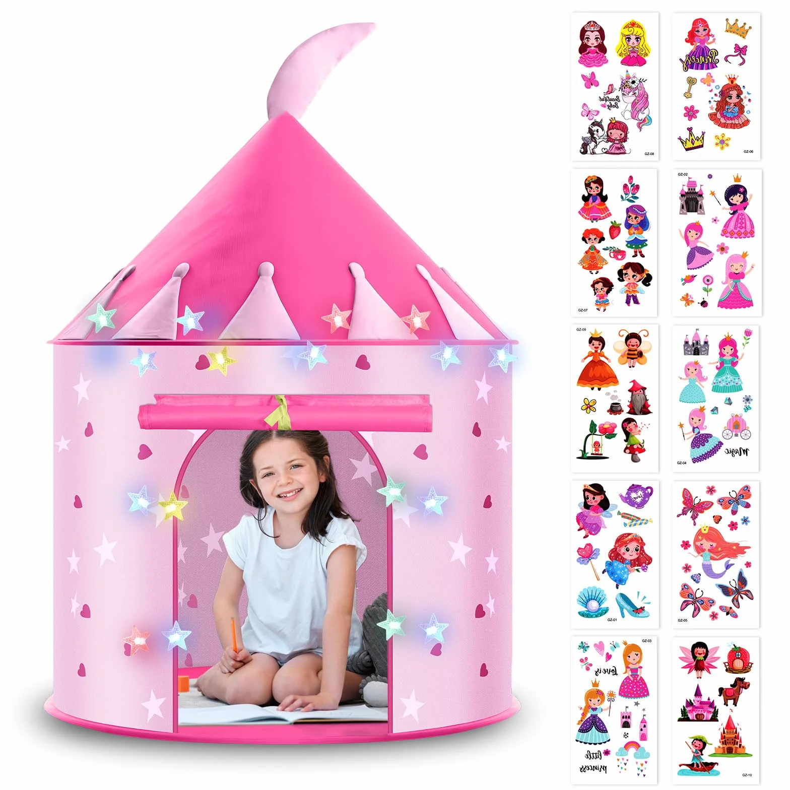 HOTUT Tipi Tente de Jeu pour Enfant avec Étoiles Lumineuses - Tente Pop-Up Portable Cabane Intérieur Extérieur