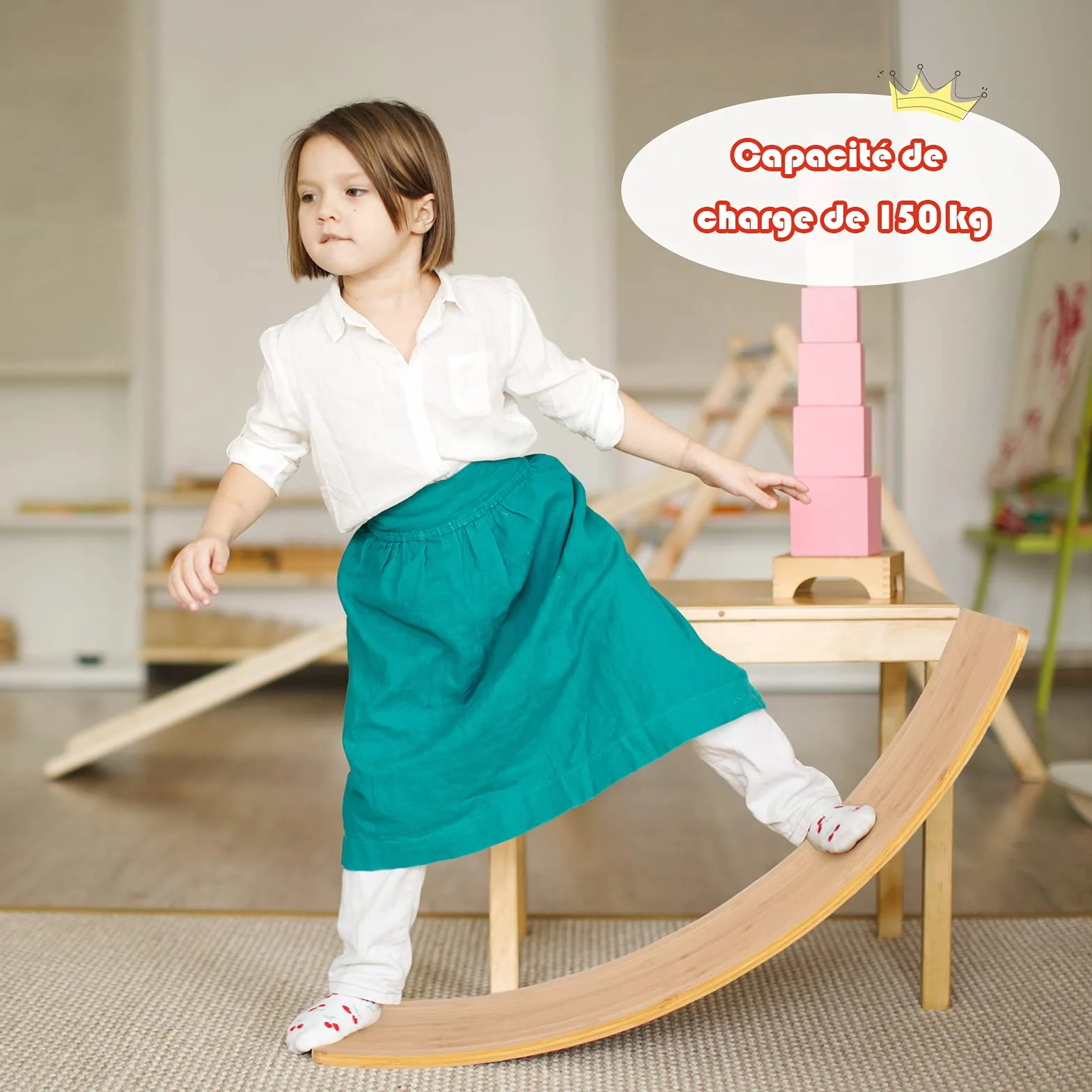 COSTWAY 6 en 1 Planche d'Équilibre Enfant en Bois, Balance Board Incurvé, Charge 150kg, 90,5 x 29,5cm