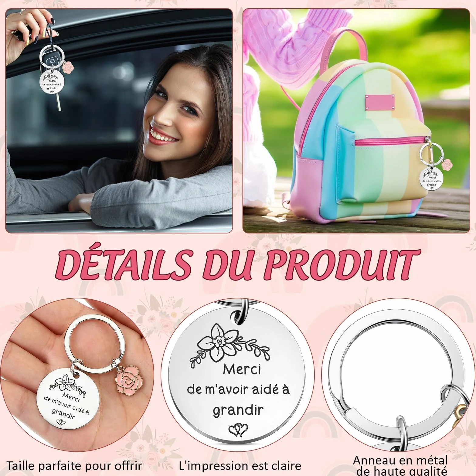 Cadeau de Remerciement pour Maîtresse Professeur 4 Pièces Trousse de Maquillage Porte-Clés Carte Arc-en-Ciel avec Enveloppe