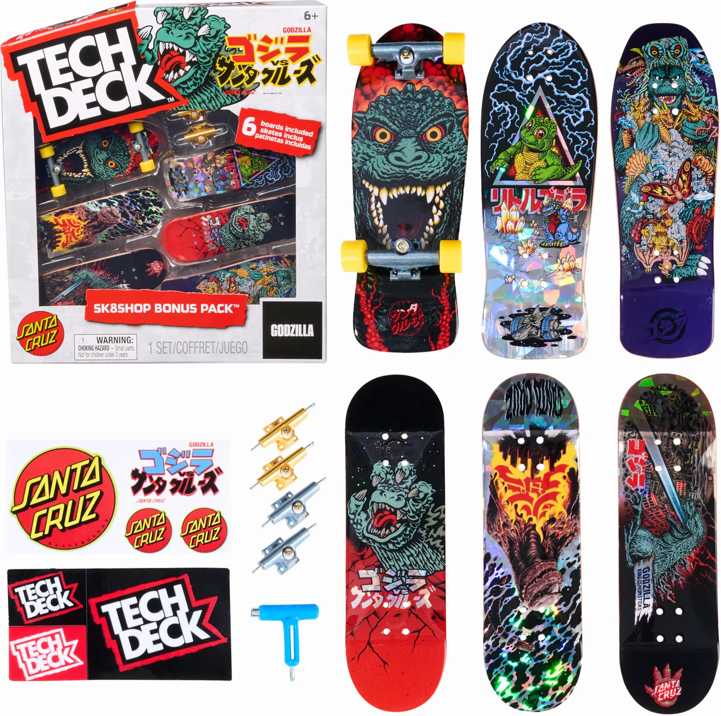 Tech Deck Godzilla Sk8shop Touche Bonus Pack Mini Skateboards à Collectionner Personnalisables Jouets Enfants 6 Ans