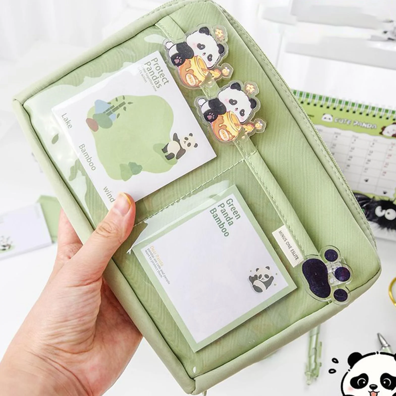 Ensemble de fournitures scolaires panda, kit papeterie avec carnet, trousse, règle, stylos et autocollants