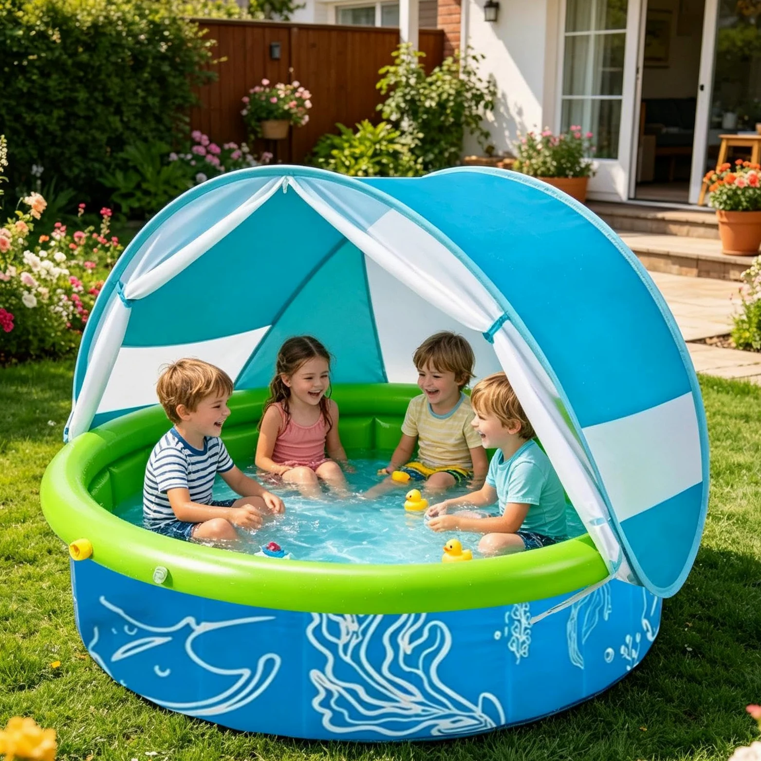 Pataugeoire gonflable pour , pliable, jouet antidérapant avec | Piscine extérieure en été, sur la terrasse, dans le parc, dans la cour et en voyage