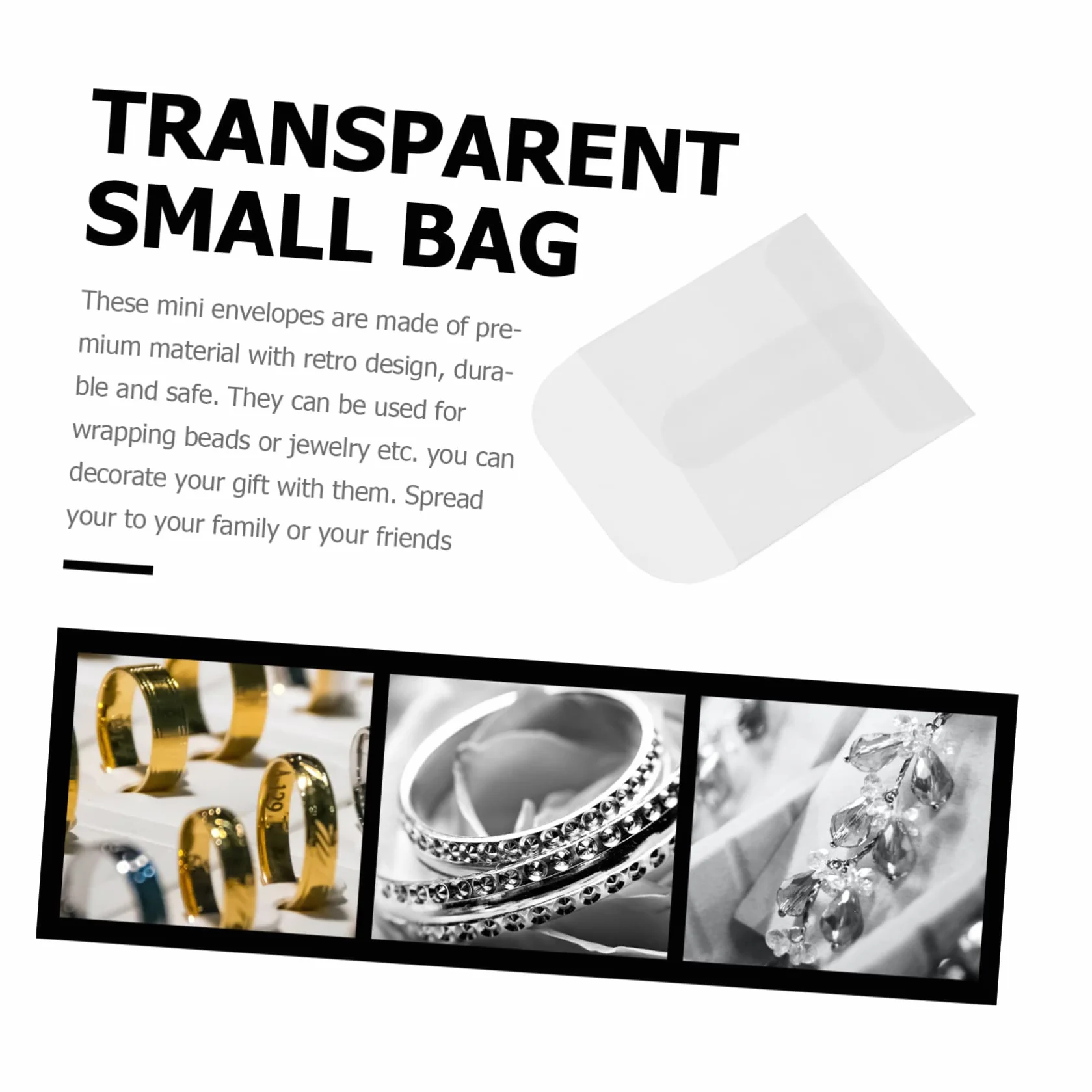 TEHAUX Mini Enveloppes Transparentes 3x5 cm 50 Pièces Pochettes Pour Bijoux Étiquettes Cartes De Visite