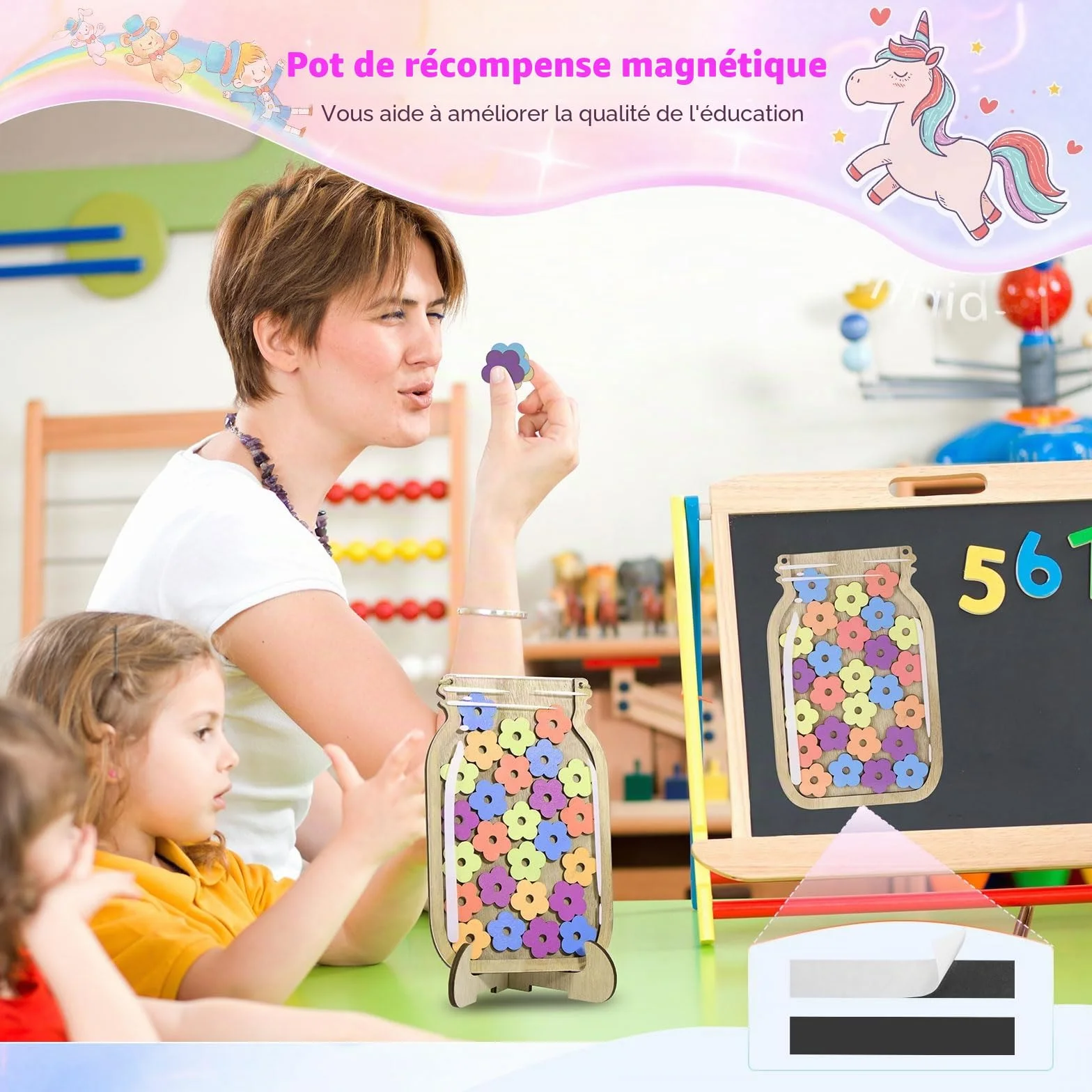 JIANTA Bocal de Récompense Enfants Magnétique Tableau Comportement Classe Reward Jar 30 Fleurs