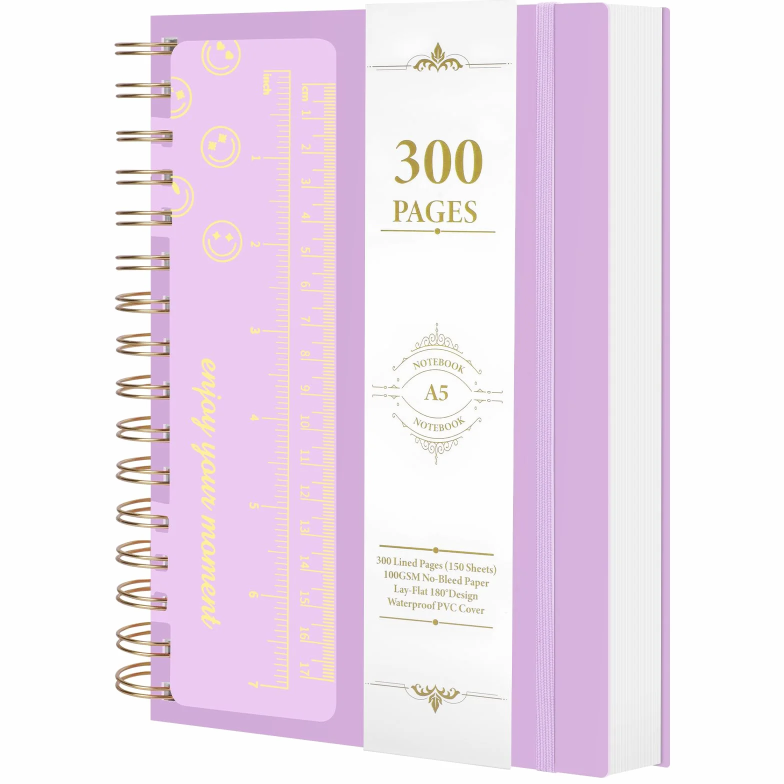 Carnet A5 Ligné 300 Pages Spirale Papier 100g/m² Couverture Rigide PVC