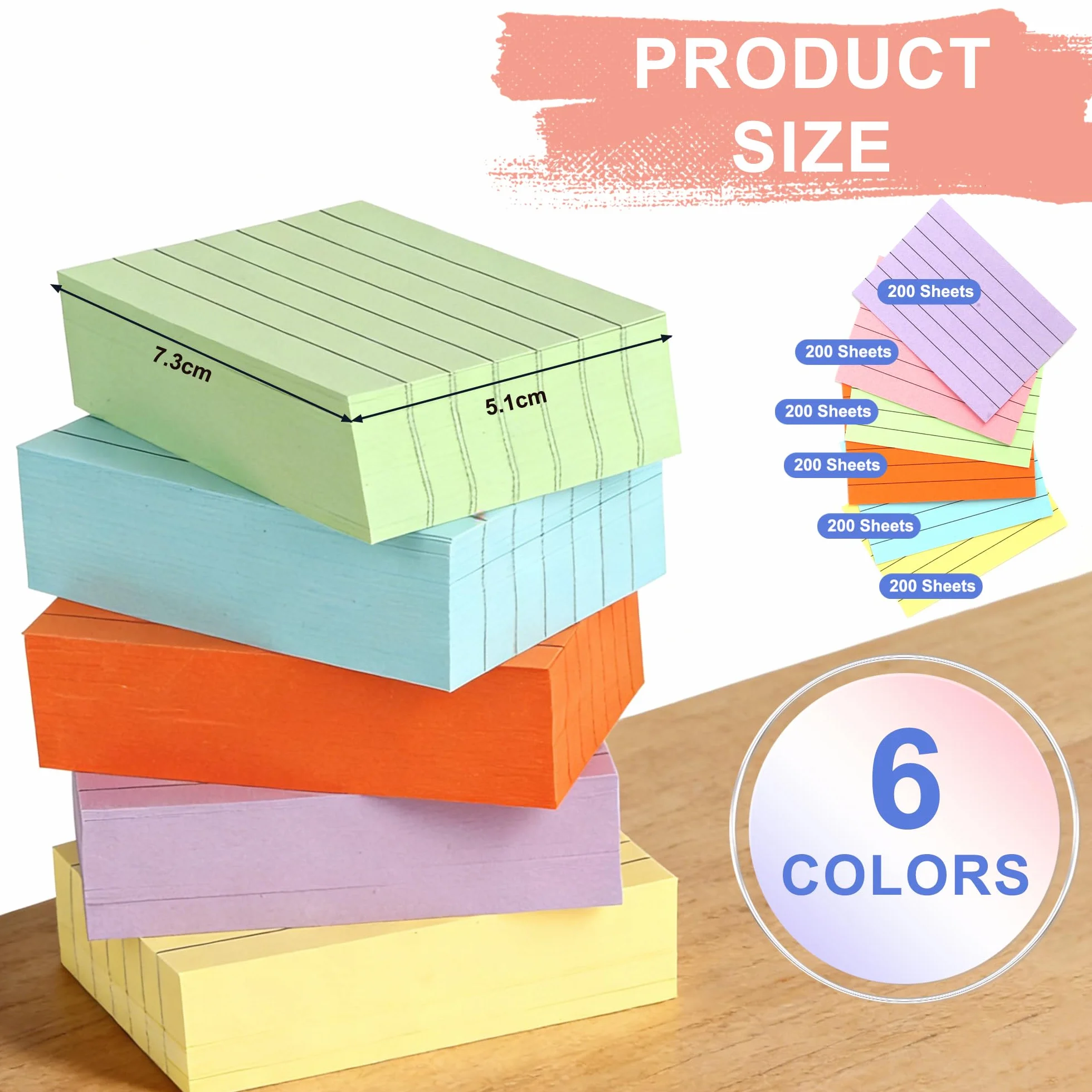 1200 PCS Fiches Bristol A8 Lignées Couleur, Flashcards pour Apprentissage et Révision