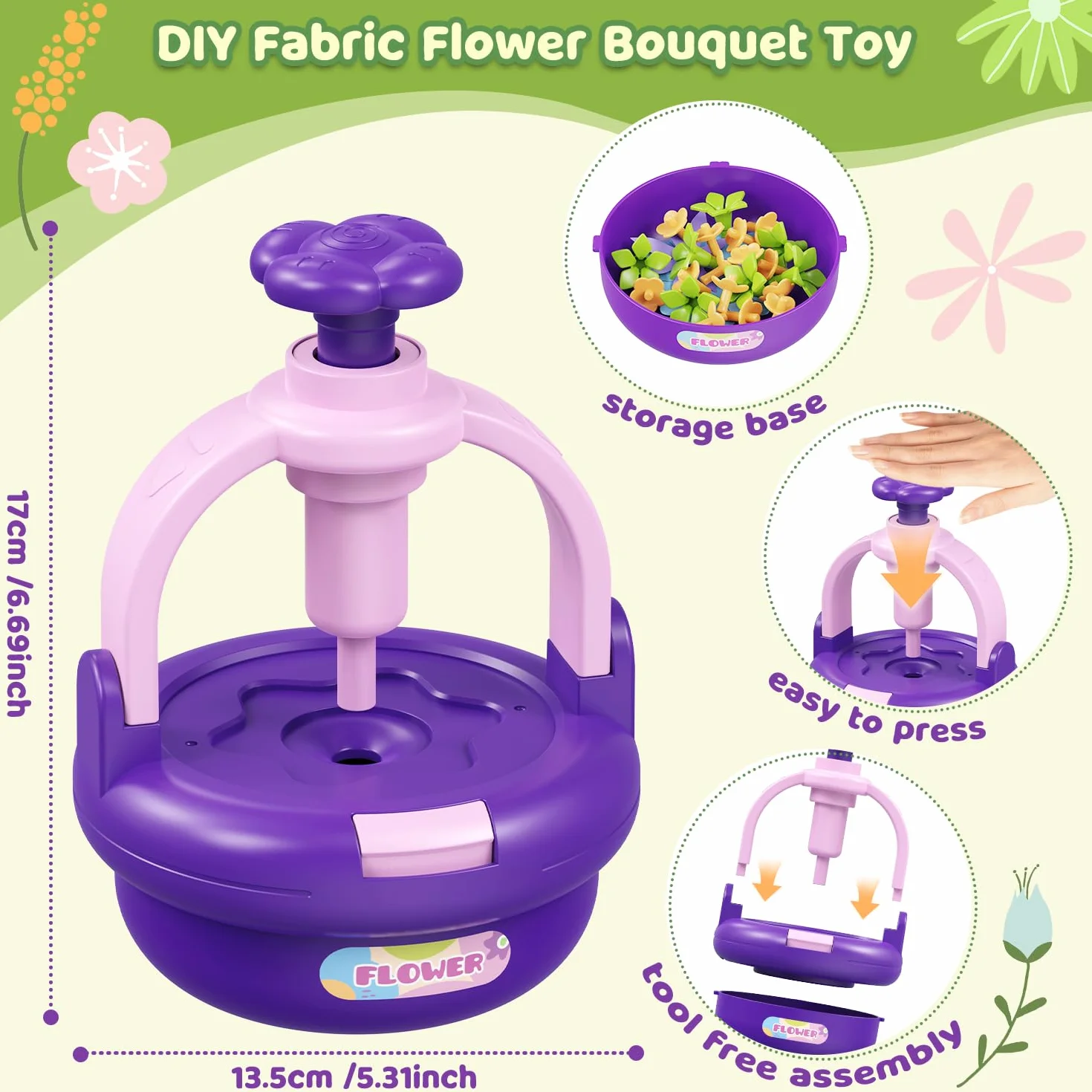 TingingYuli Kit d'artisanat pour enfants, bouquets de fleurs en tissu, jouets de bricolage, Violet