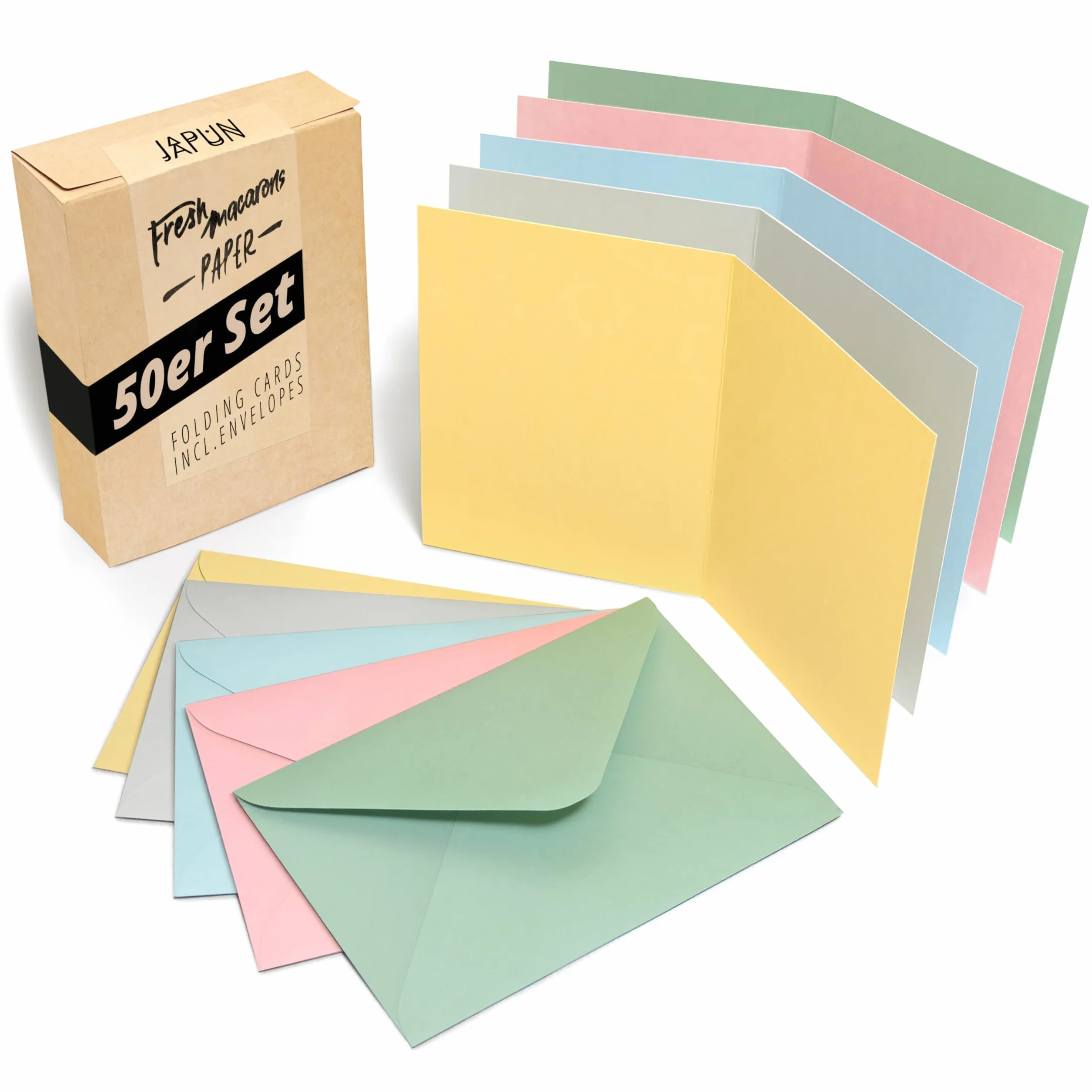 Cartes pliantes vierges DIN A6 C6 pastel - Lot de 50 avec enveloppes