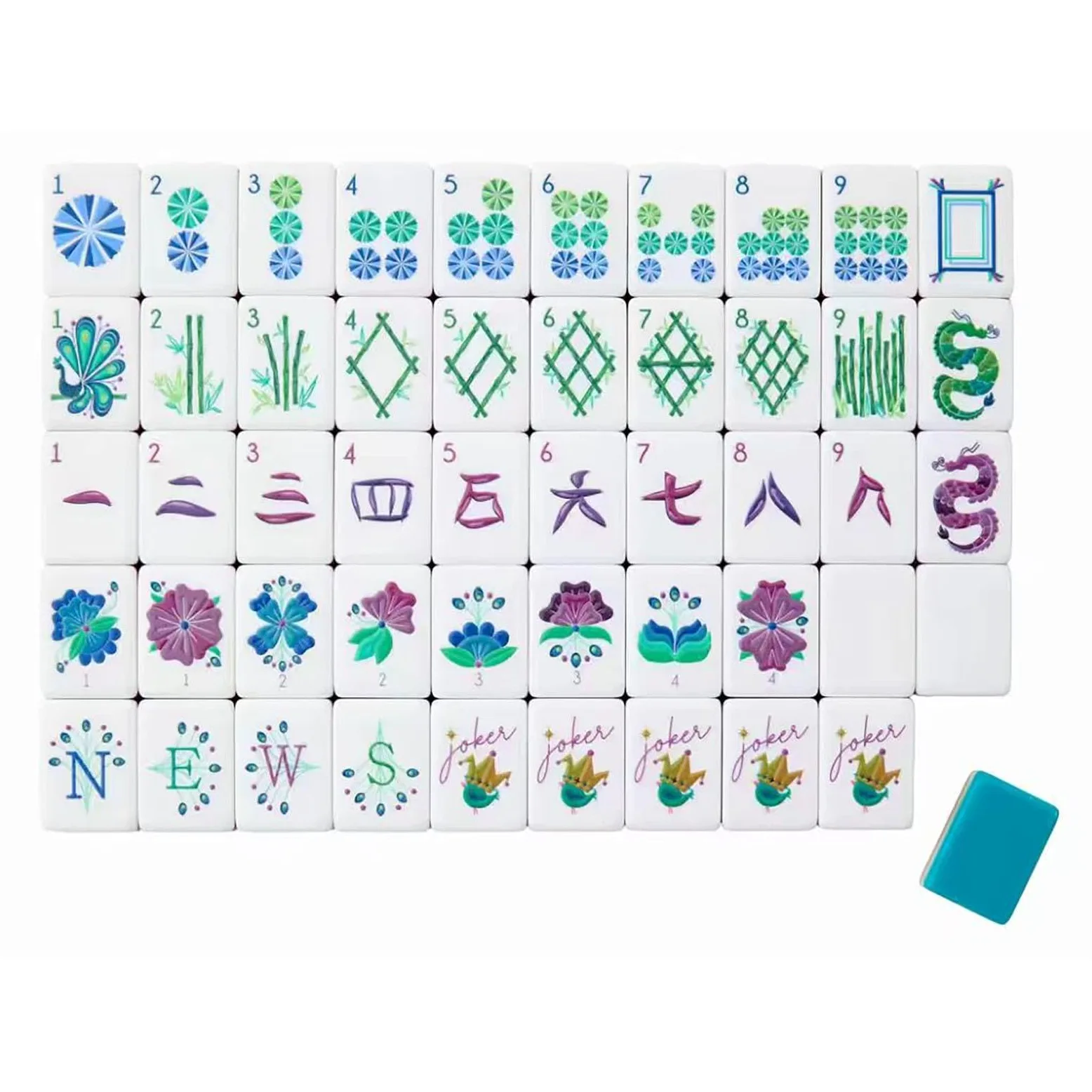 Ensemble de 160 tuiles de Mahjong américaines gravées en Acrylique | Mini Carreaux De Mahjong Gravés Avec Peinture À L'huile, 160 Carreaux Avec Index Numéroté De Blague, For La Maison(Blue)