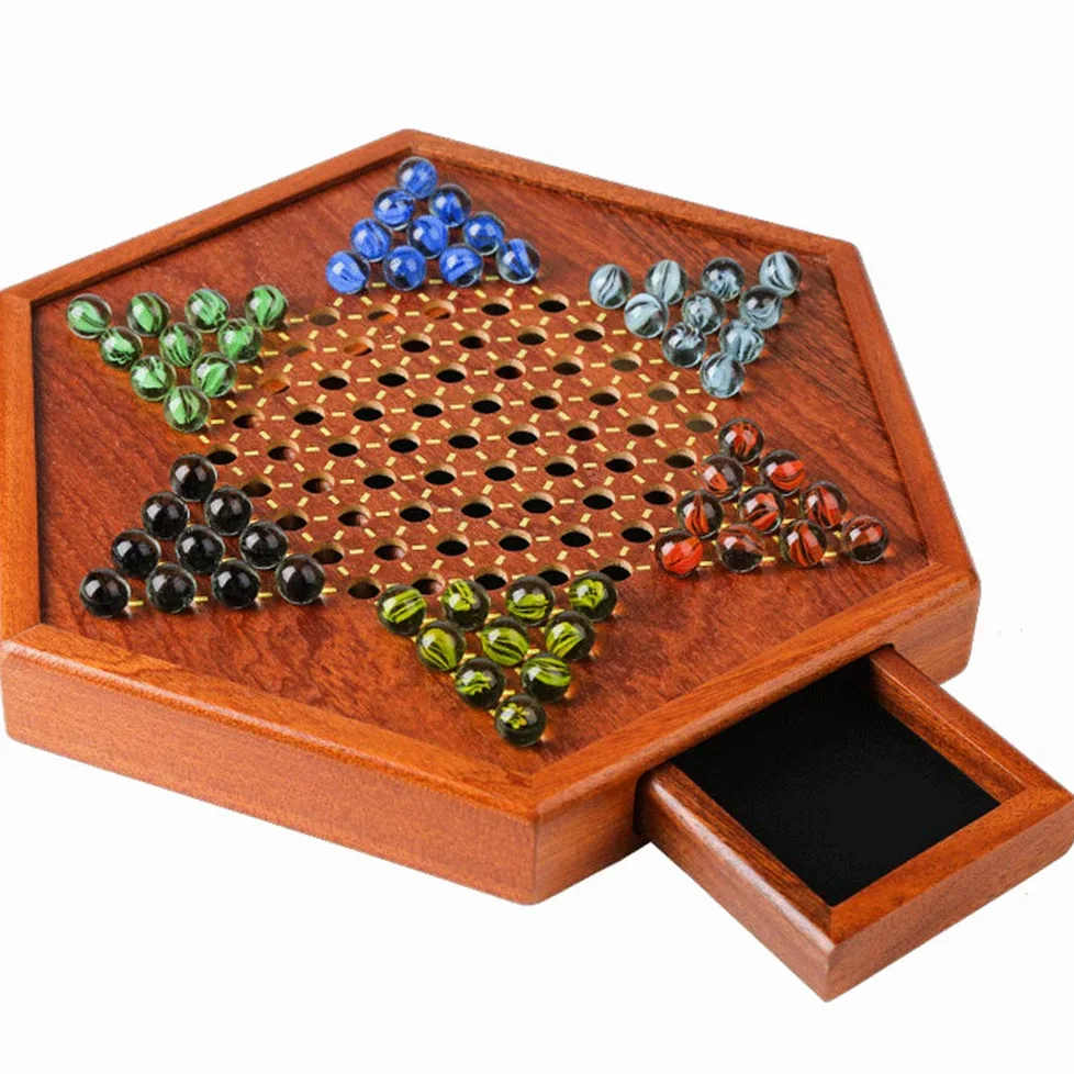 Jeu de Dames Chinoises en Bois, Planche en Bois Naturel, Jeu Familial Hexagonal pour 6 Joueurs, Jouet de Voyage (comme indiqué)