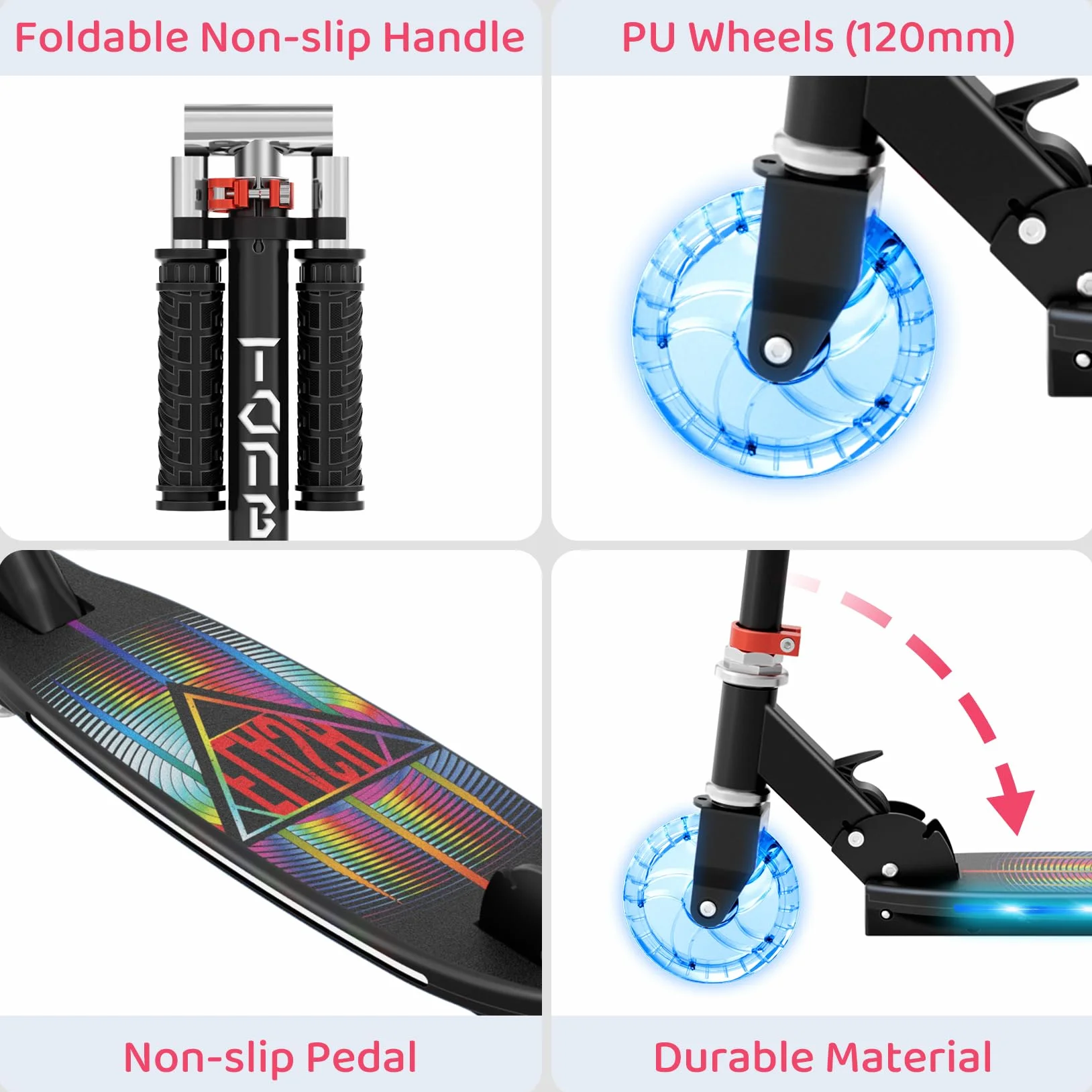 TONBUX Trottinette Enfants Hauteur Réglable 4 Niveaux Pliable Légère 5-12 Ans