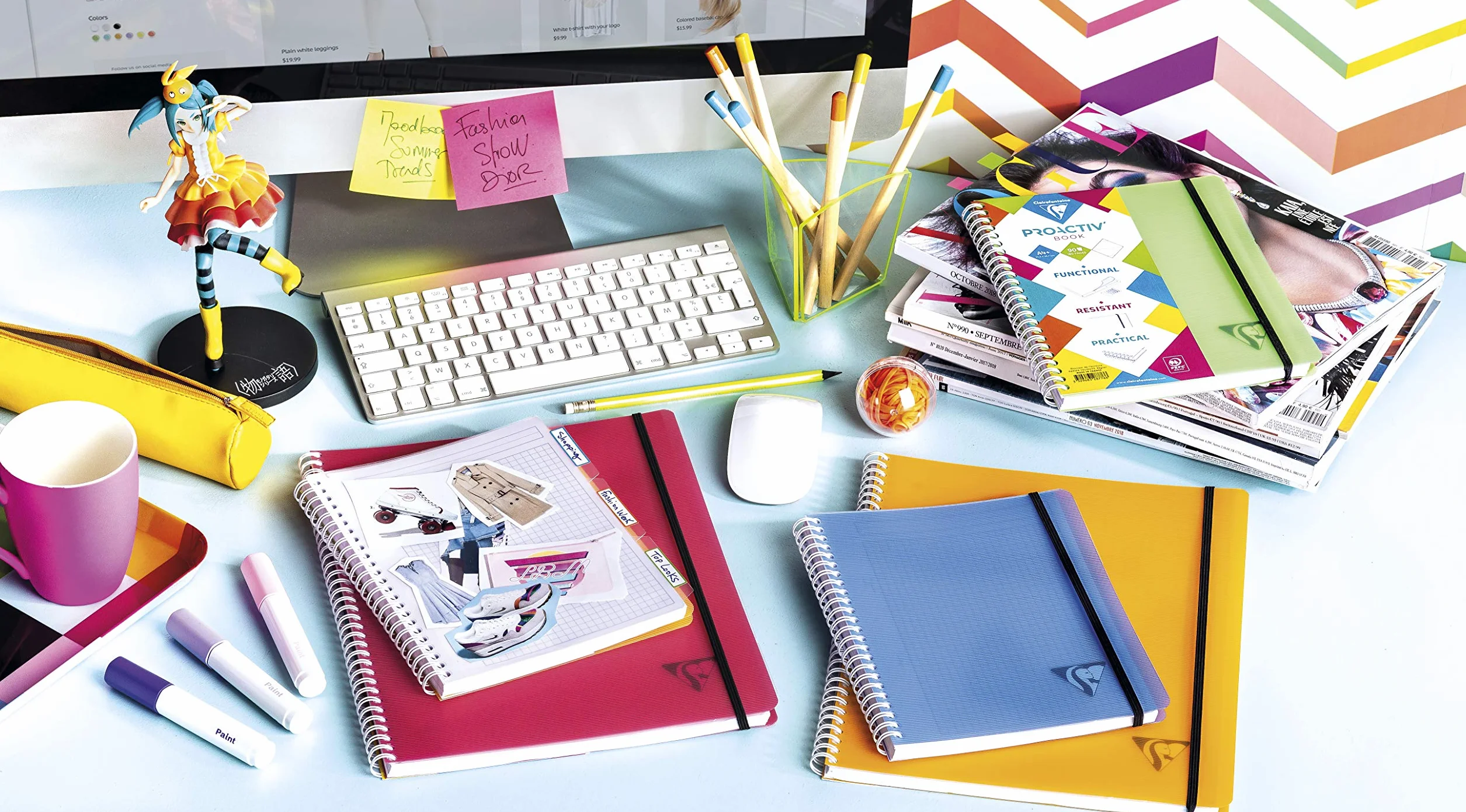 Clairefontaine Linicolor Fresh Proactiv'Book Cahier-Trieur à Spirale A5+ 16x21 cm 180 Pages Détachables Petits Carreaux Cadrées Papier Blanc 90 g Couverture Polypro