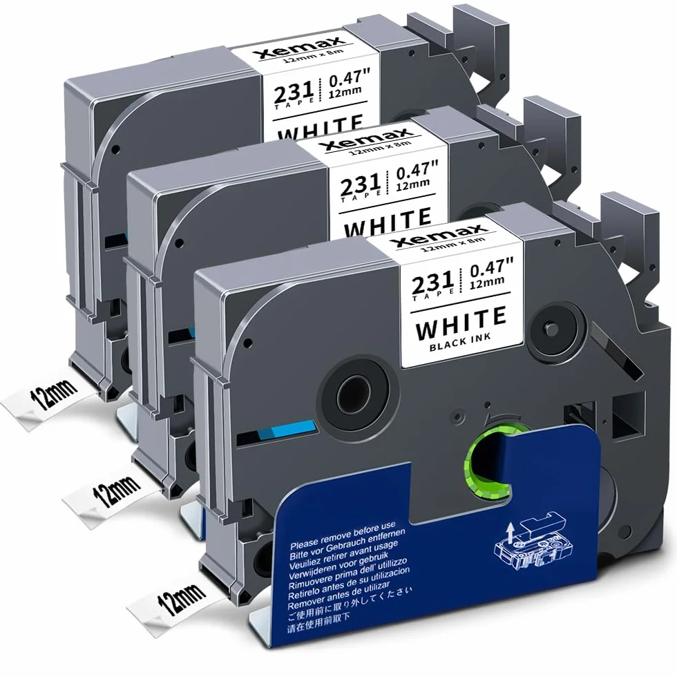 Lot de 3 rubans encreurs compatibles Brother P-touch TZe-231, noir sur blanc