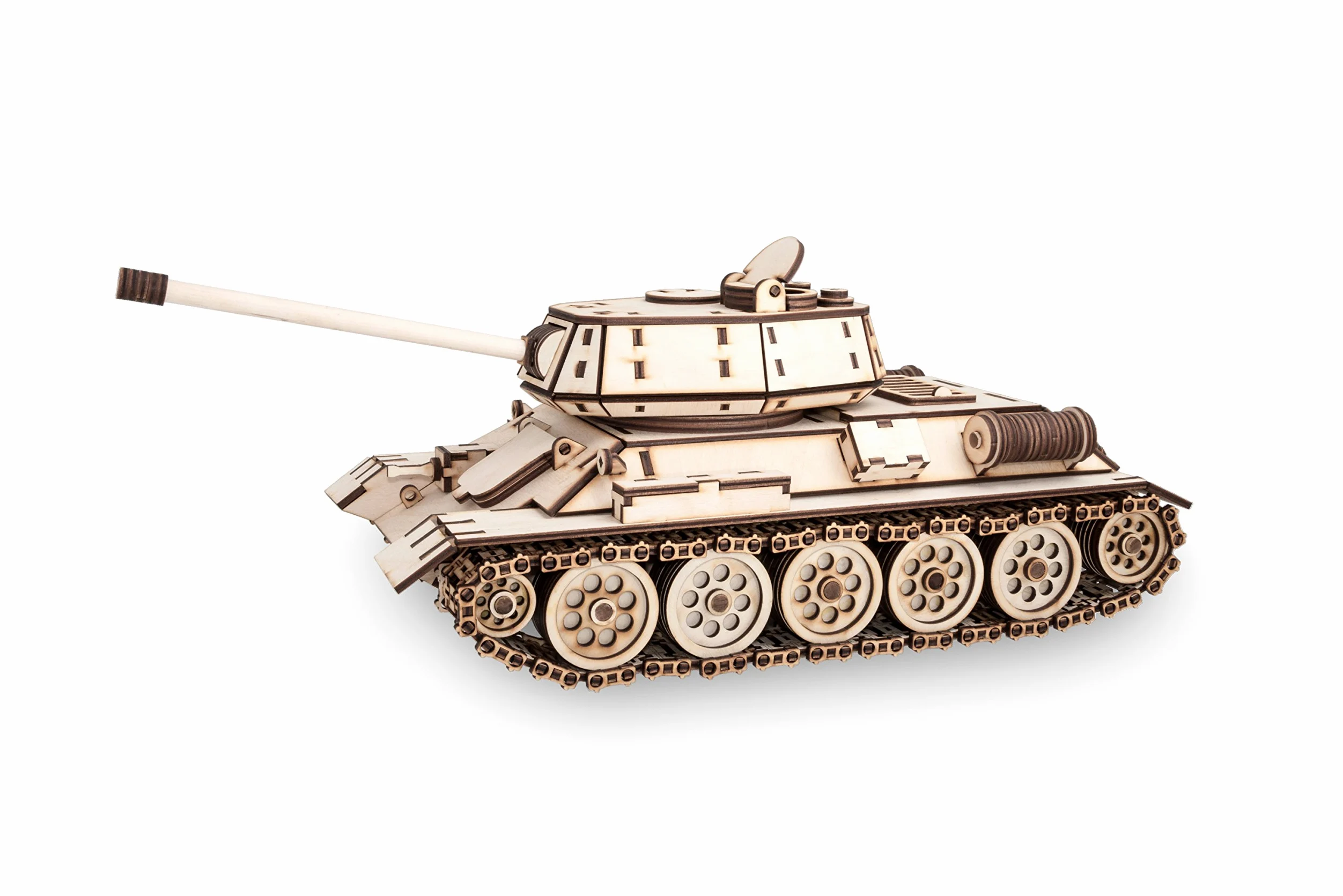 EWA Eco-Wood-Art- Char Militaire T-34-Puzzle 3D en Bois-Casse tête Adulte et Adolescent-Assemblage avec de la colle-600 pièces, Tank T-34, Naturel, Panzer T-34