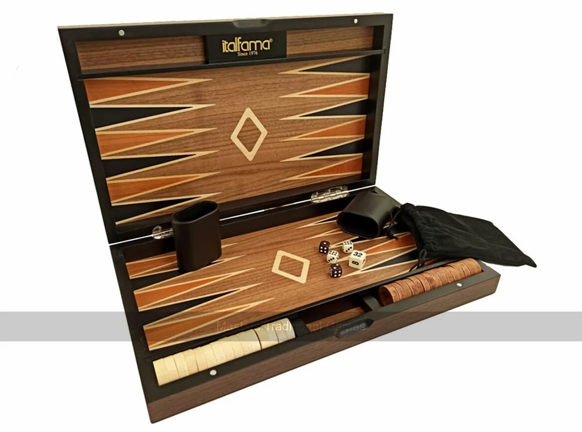 Deluxe Wooden Inlaid 15-inch Backgammon Set by (Walnut and Maple)