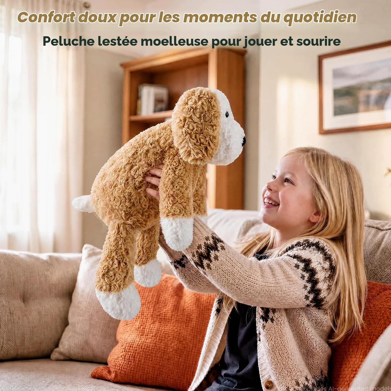 Bobbie & Laxi Oreiller en peluche lesté pour chien de 61 cm, 2 kg | Se pose debout ou à plat, les membres lestés offrent un soutien lombaire ; fausse fourrure douce pour bureau ou canapé