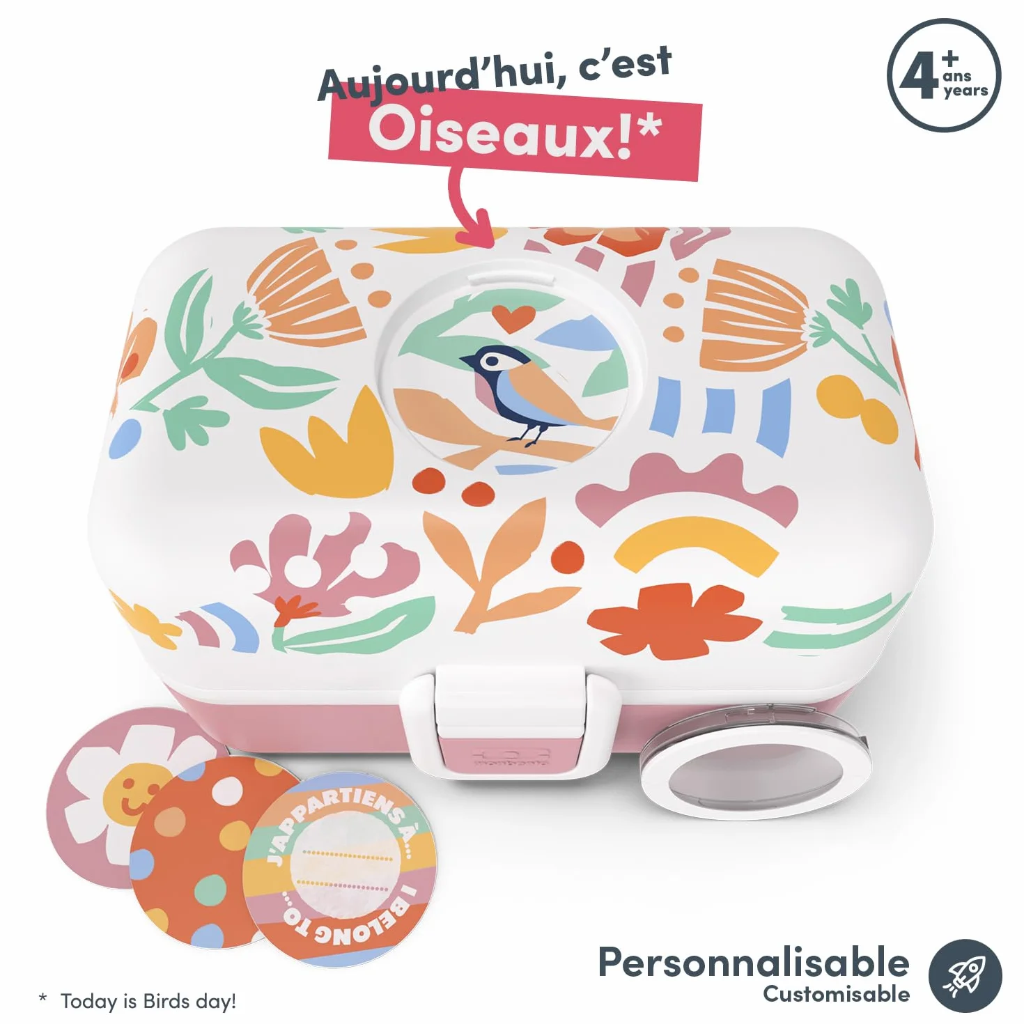 MONBENTO Lunch Box Enfant 3 Compartiments Sans BPA Rose Motif Floral