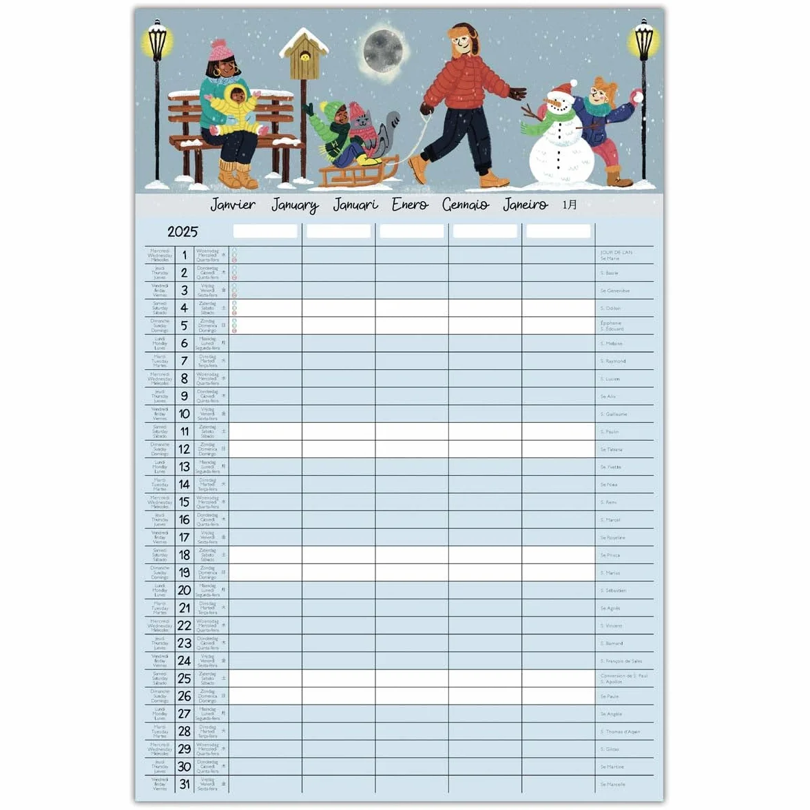 DRAEGER PARIS 1886 Calendrier Familial 2024-2025 16 Mois 28,5x28 cm Organisation Hebdomadaire 5 Colonnes Menus & Courses Stickers Inclus