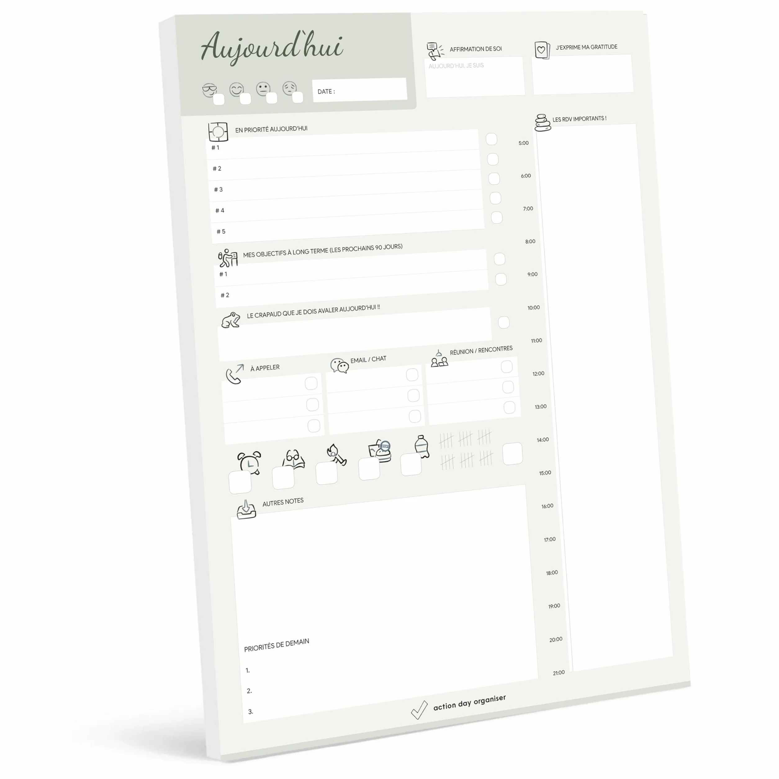 Planner Quotidien Productif Bloc Note To Do List A5 Agenda Professionnel Gestion des Objectifs Tâches Prioritaires