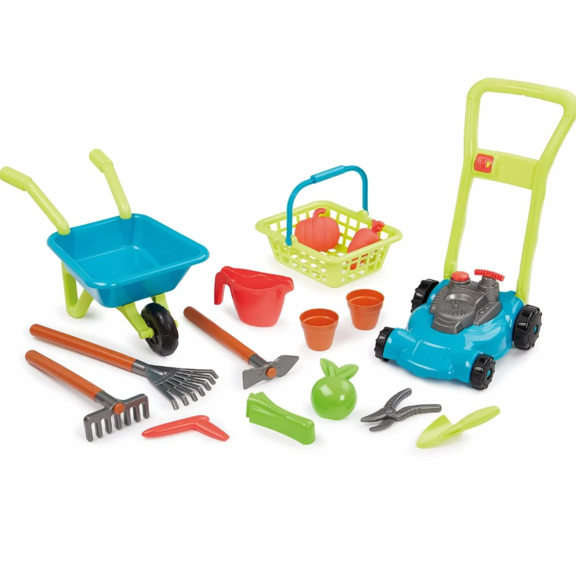 Ecoiffier Super pack jardin 3 en 1 tondeuse brouette garnie panier accessoires jardinage enfants