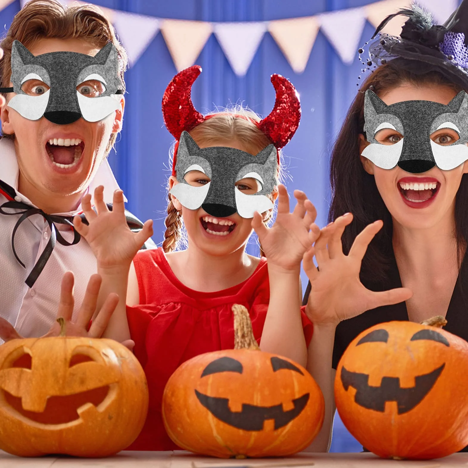 NUOBESTY 3PCS Feutre Loup Masques Animaux Moitié Du Visage Costume Enfants