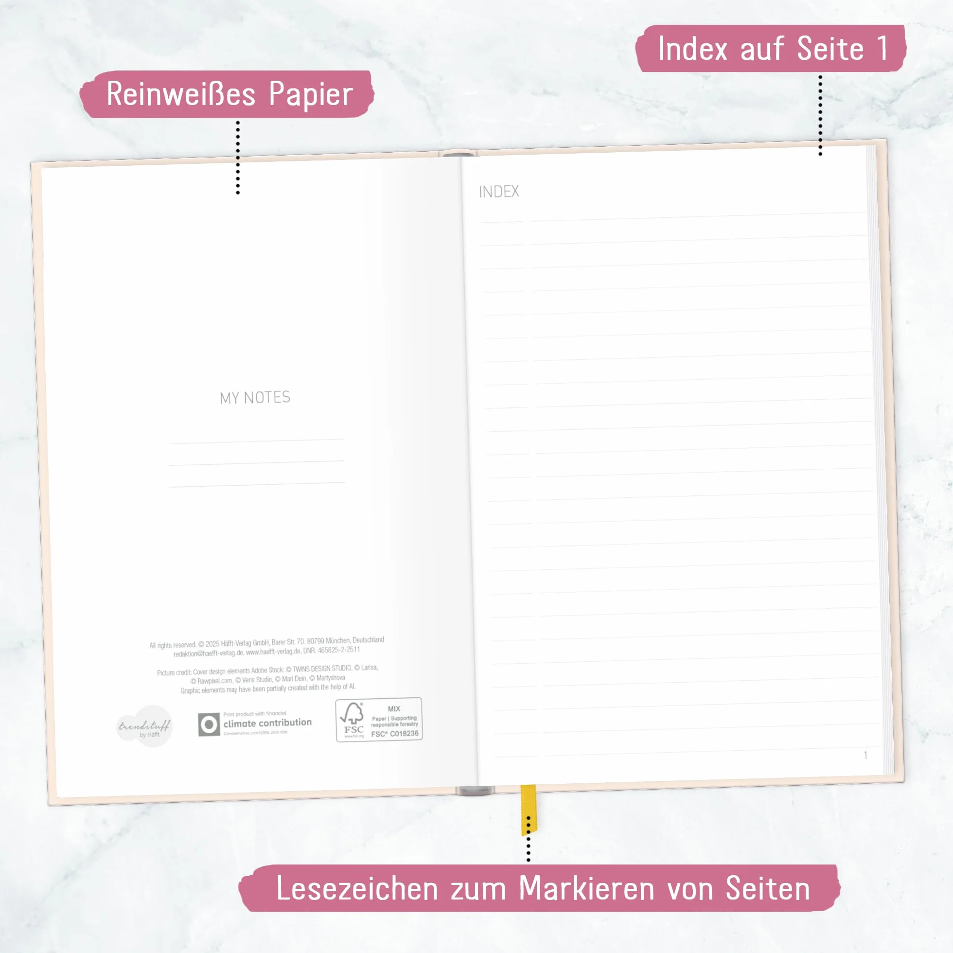 Carnet de notes A5 ligné Trendstuff by Häfft 124 pages journal intime