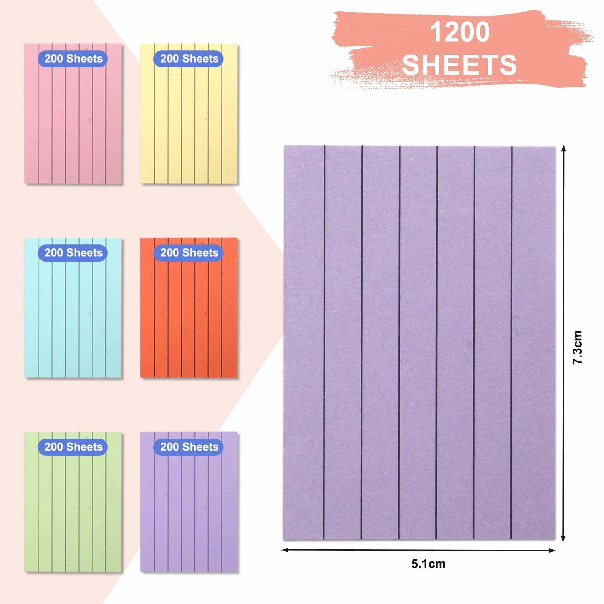 1200 PCS Fiches Bristol A8 Lignées Couleur, Flashcards pour Apprentissage et Révision