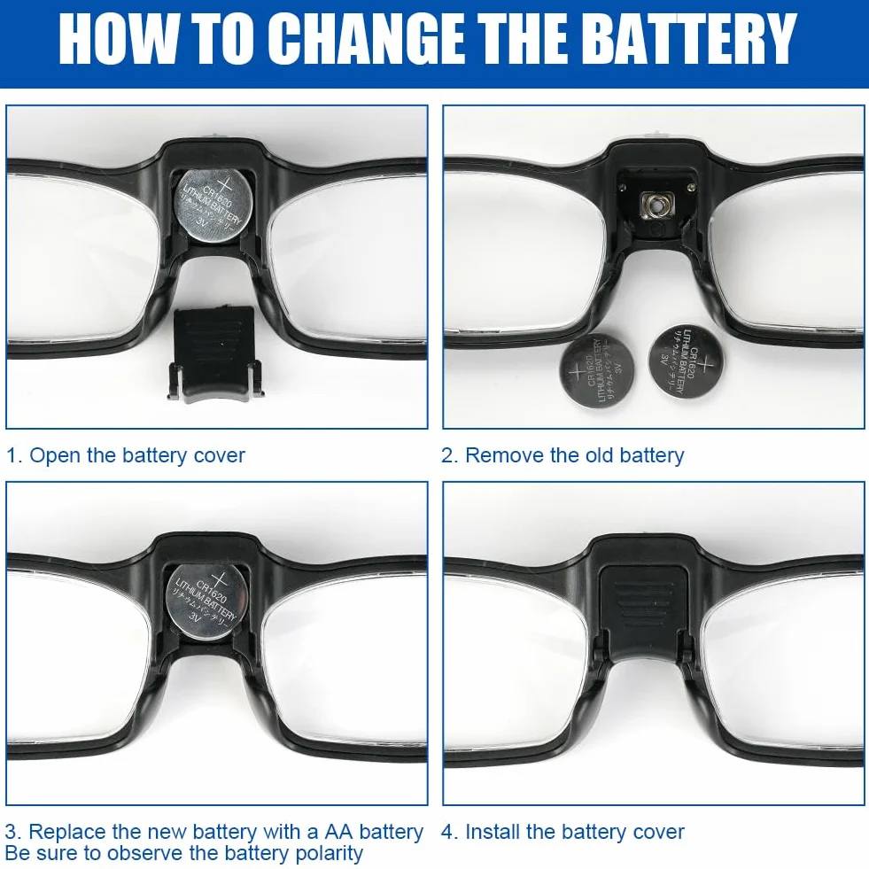 Lunettes Loupe avec Lumière LED 300% Grossissante pour Lecture Bijoutier Couture Bricolage