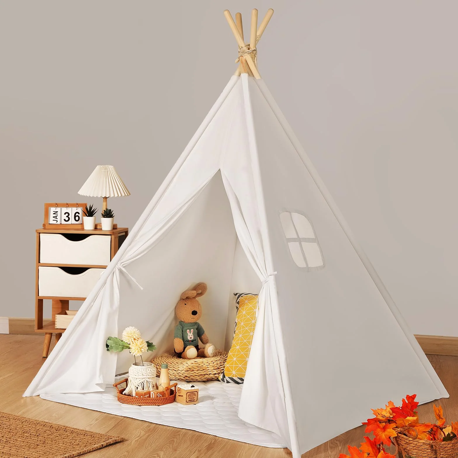 Wilwolfer Tipi Tente Enfant Coton Interieur Tapis De Sol Jeu Filles Garcons