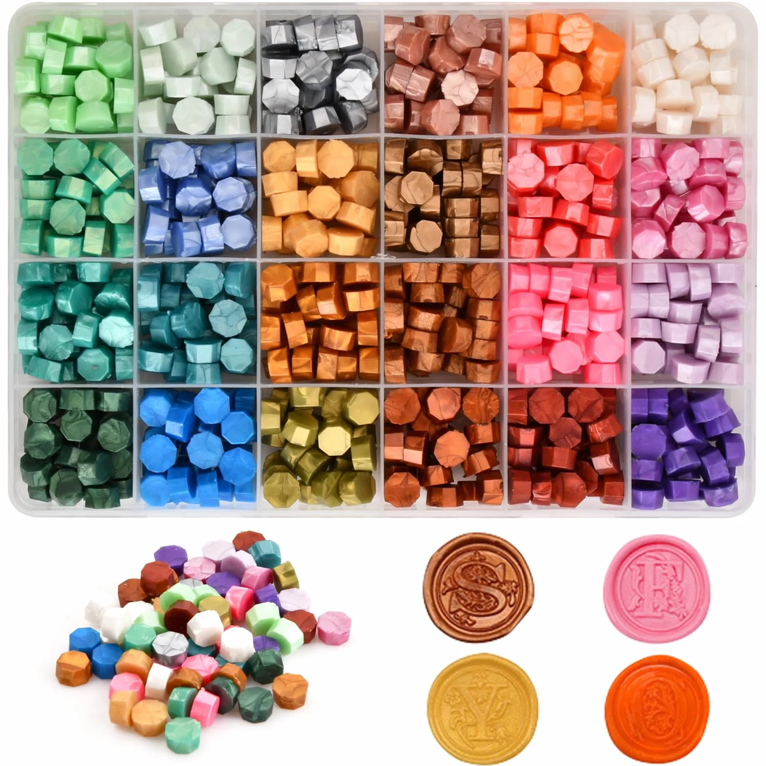Kit de Perles de Cire à Cacheter Octogonale 600 Pcs, 24 Couleurs avec Boîte Transparente