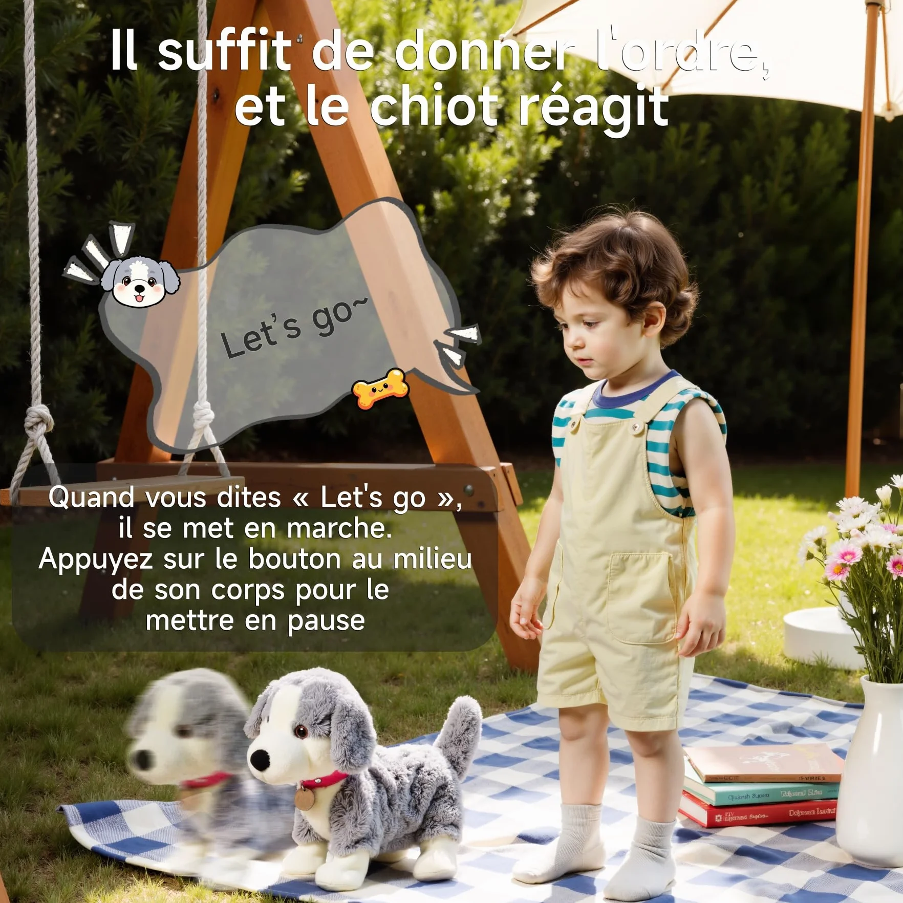 Peluche Chien Interactif à Commande Vocale, Marche, Parle, Aboie, Jouet Électronique pour Enfant 3+