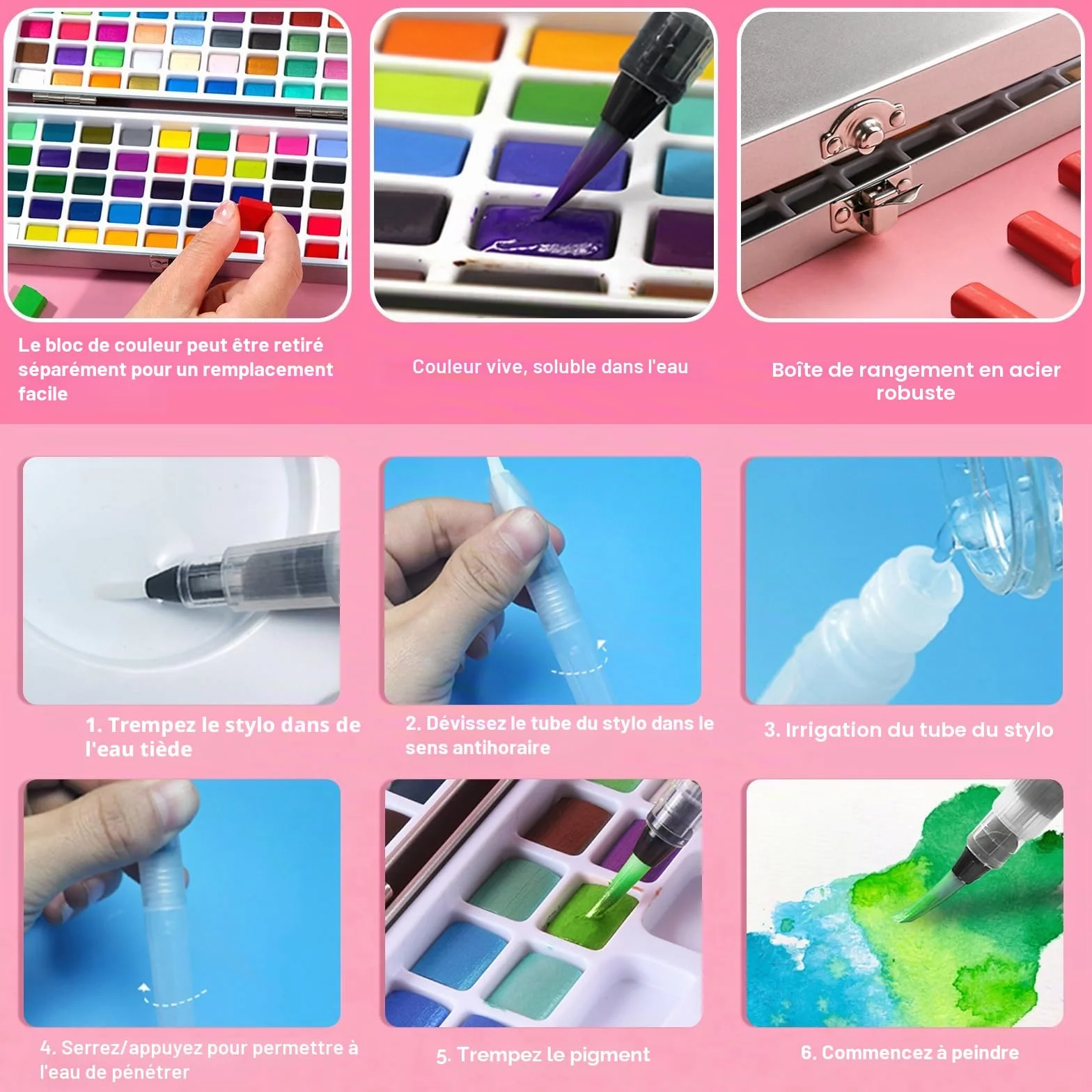 Set de Peinture Aquarelle Solide 100 Couleurs Kit Enfant Débutant