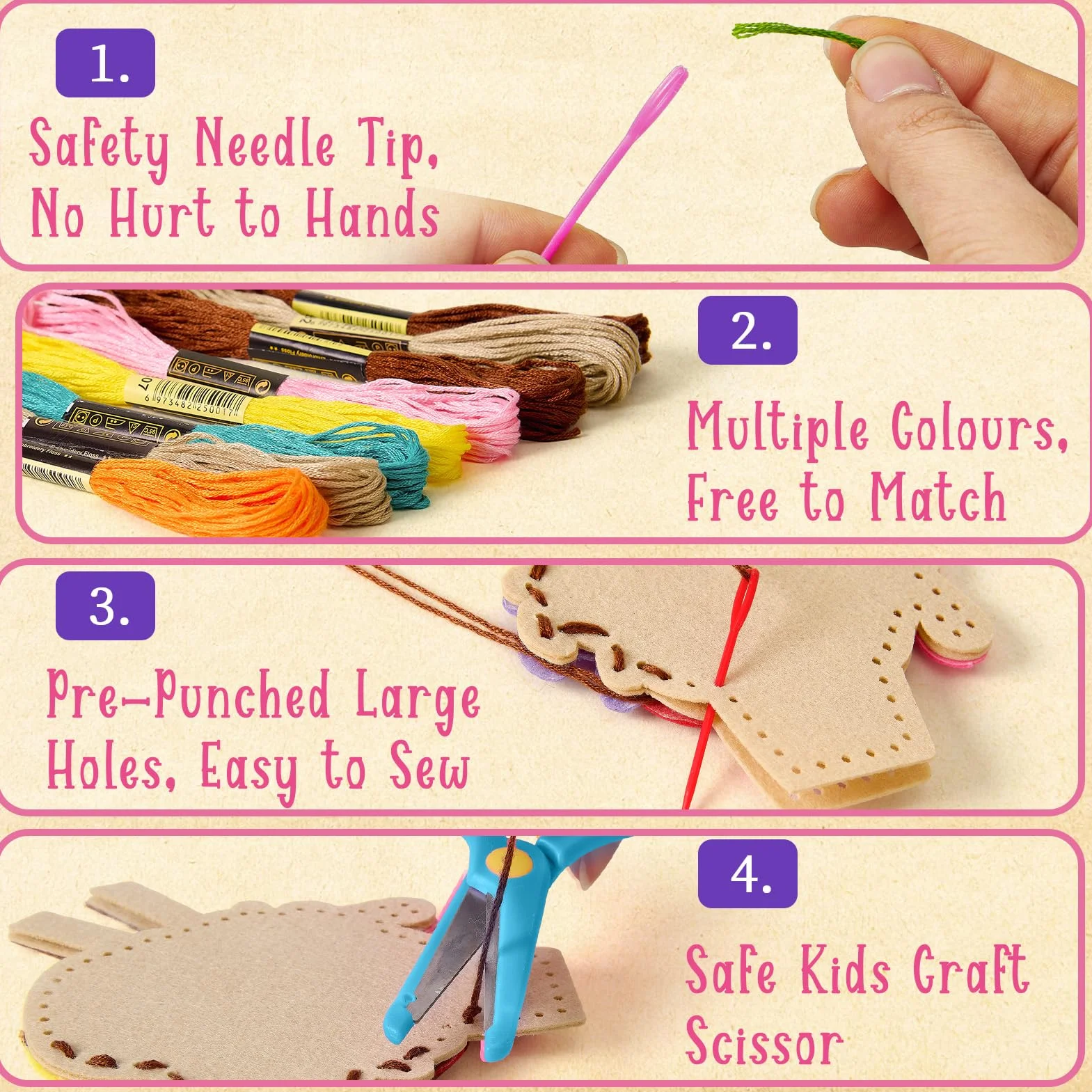 TUZT Kit Couture Enfant 12 DIY Desserts Bricolage avec Couture en Feutre & Aiguilles Plastique Loisir Créatif Jouet Cadeau pour Garçon Fille 5-10 Ans