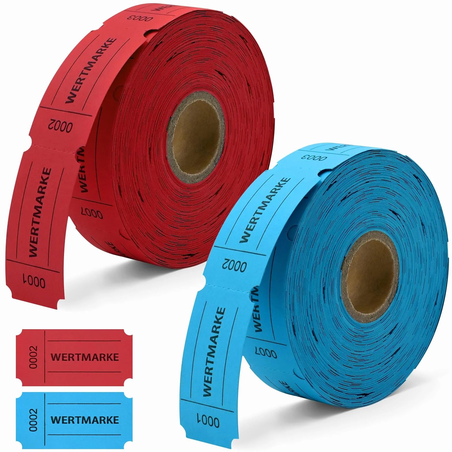 Ticket Tombola Numéroté 1000 Feuilles 50x50mm Déchirable Rouge Bleu