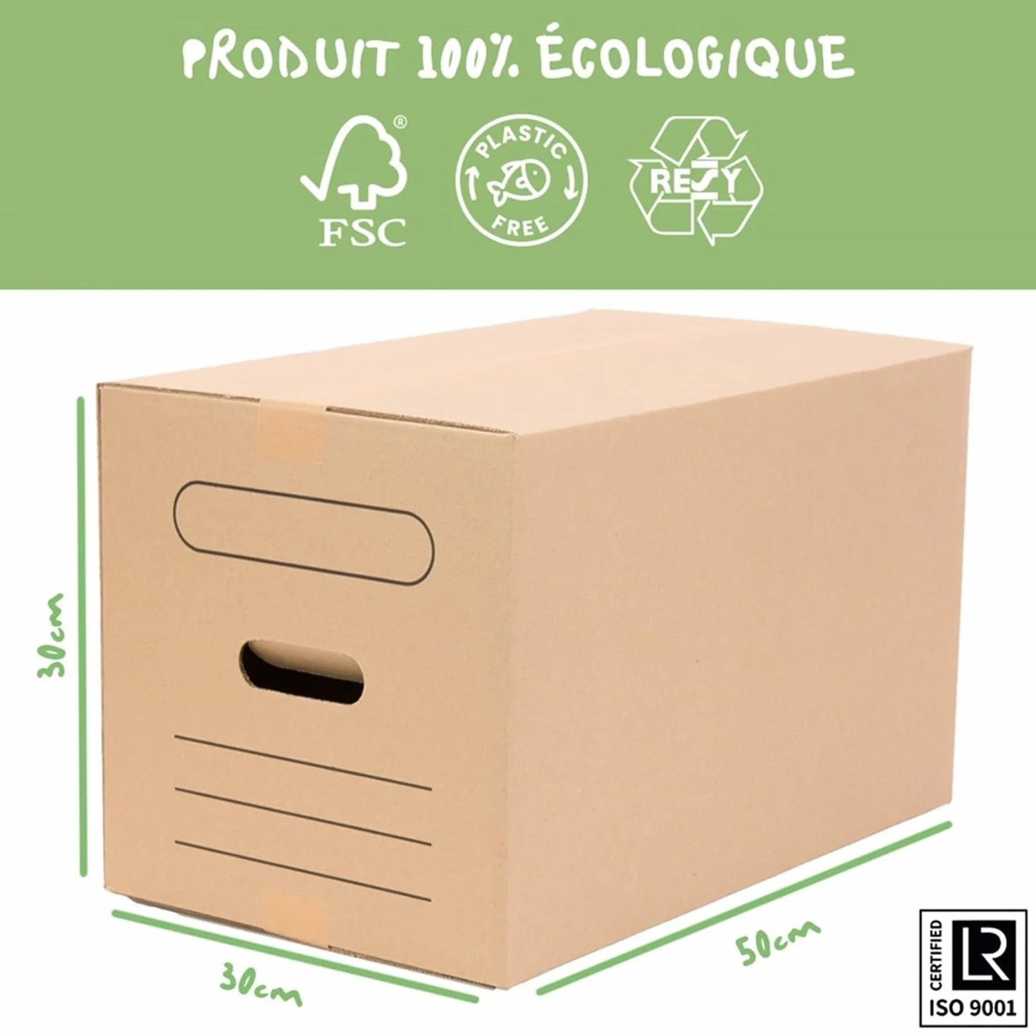 ONLY BOXES Lot de 10 boîtes en carton pour déménagement avec poignées 50 x 30 x 30 cm Canal double